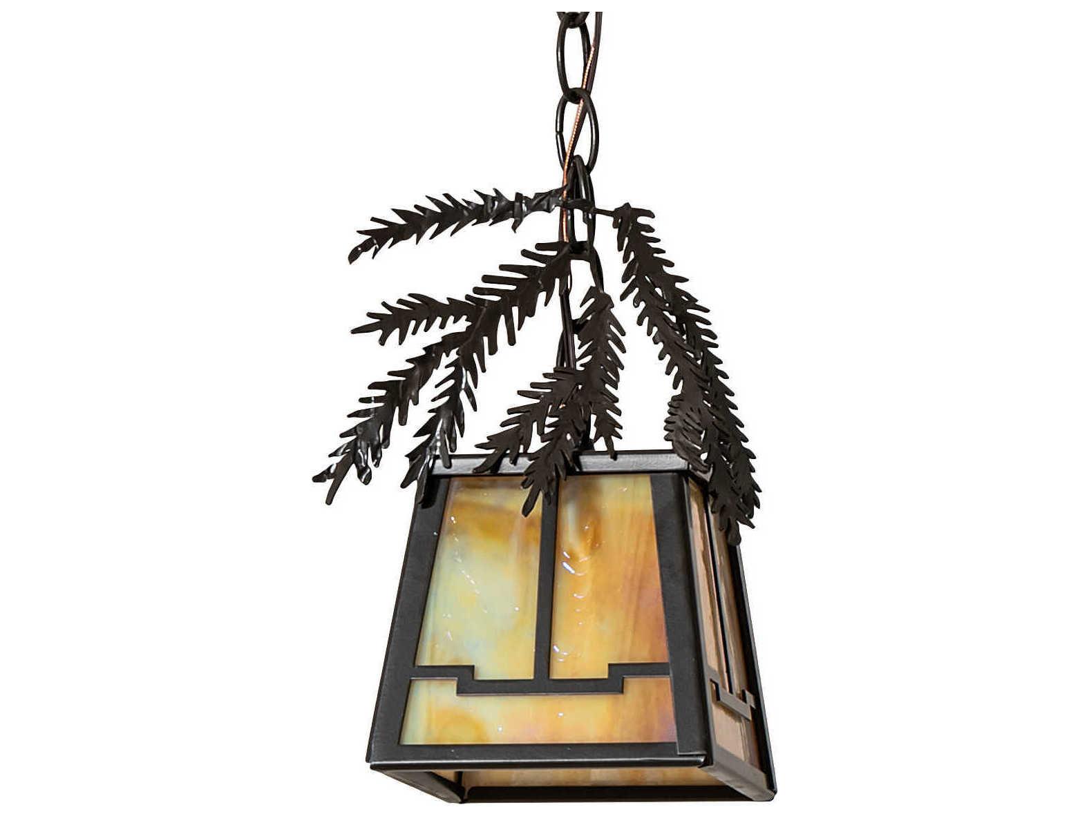 Meyda Pine Branch 1-Light Timeless Bronze Glass Mini Pendant