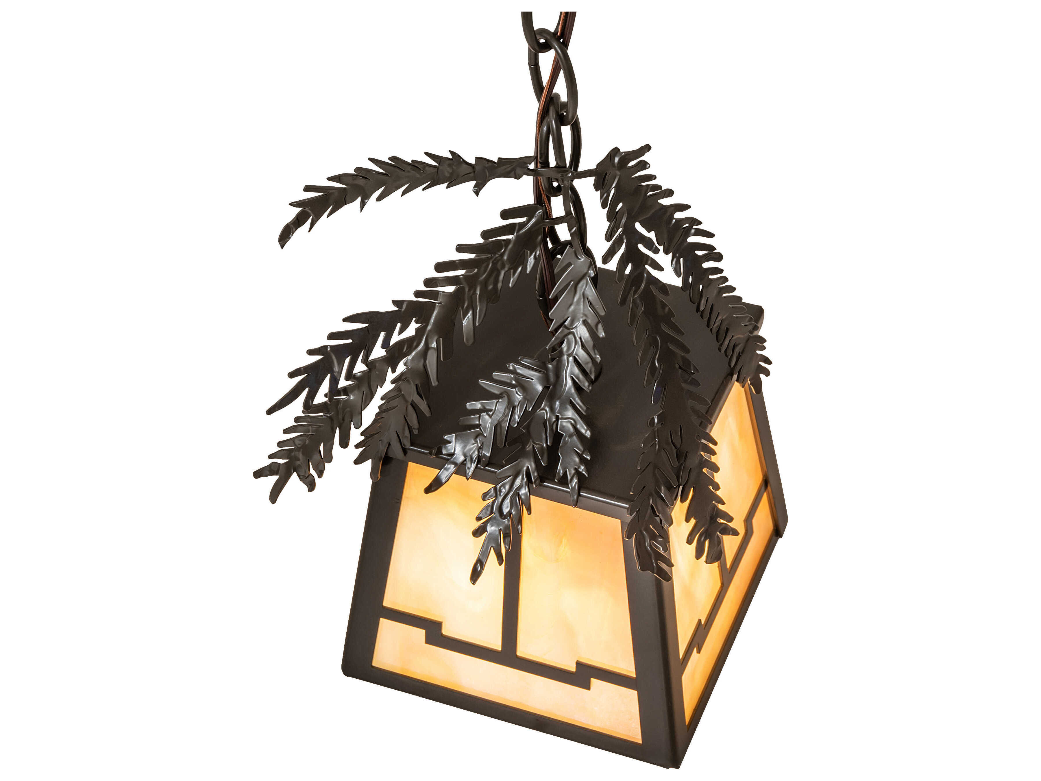 Meyda Pine Branch 1-Light Timeless Bronze Glass Mini Pendant