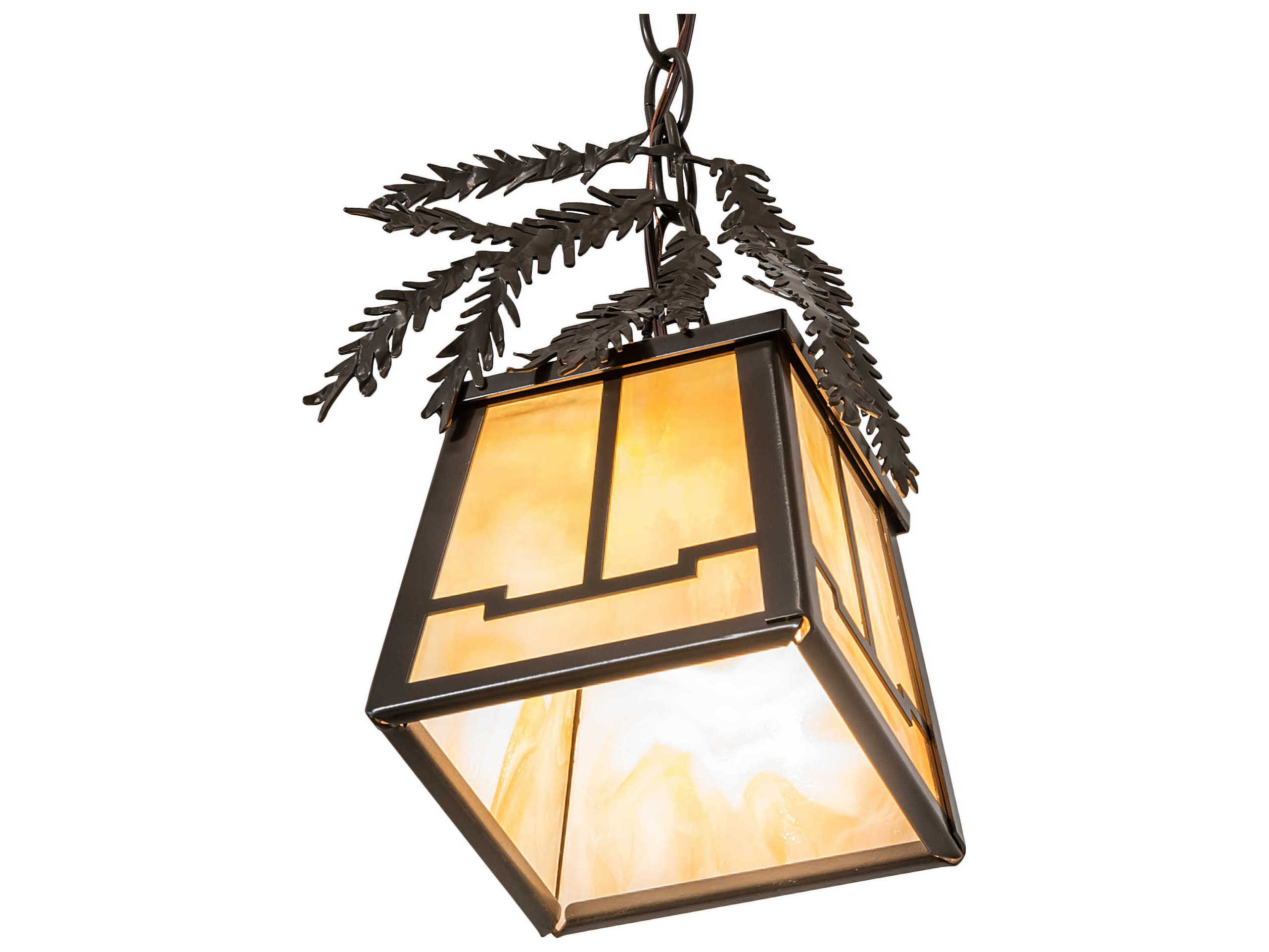 Meyda Pine Branch 1-Light Timeless Bronze Glass Mini Pendant