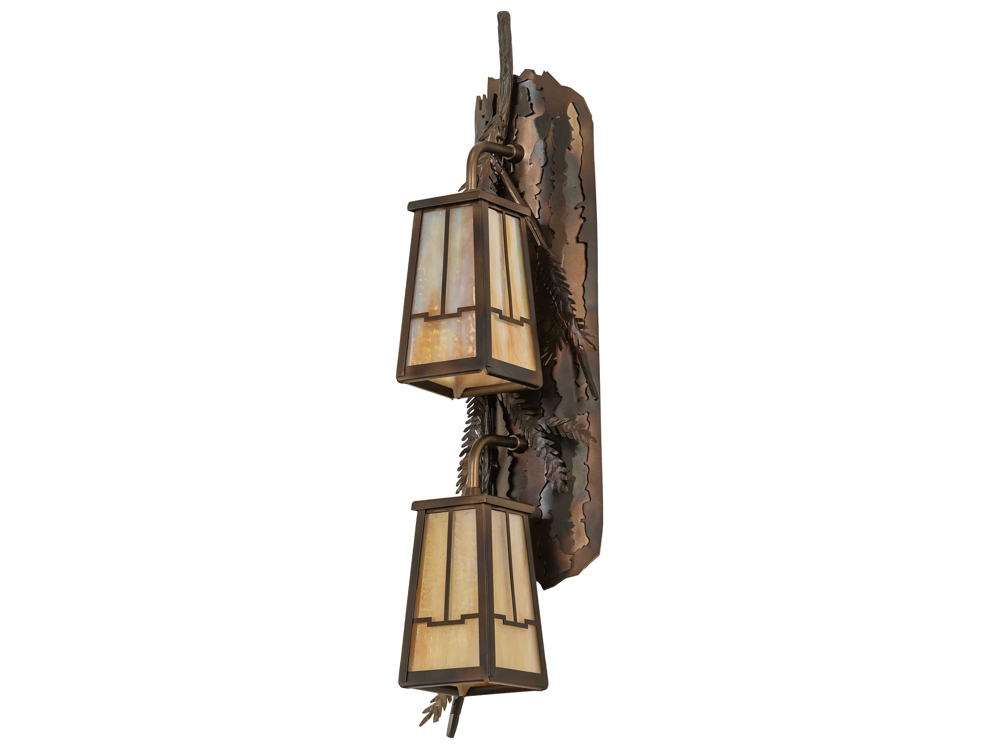 Meyda Pine Branch Valley View 2-Light Antique Copper Burnished Glass Wall Sconce