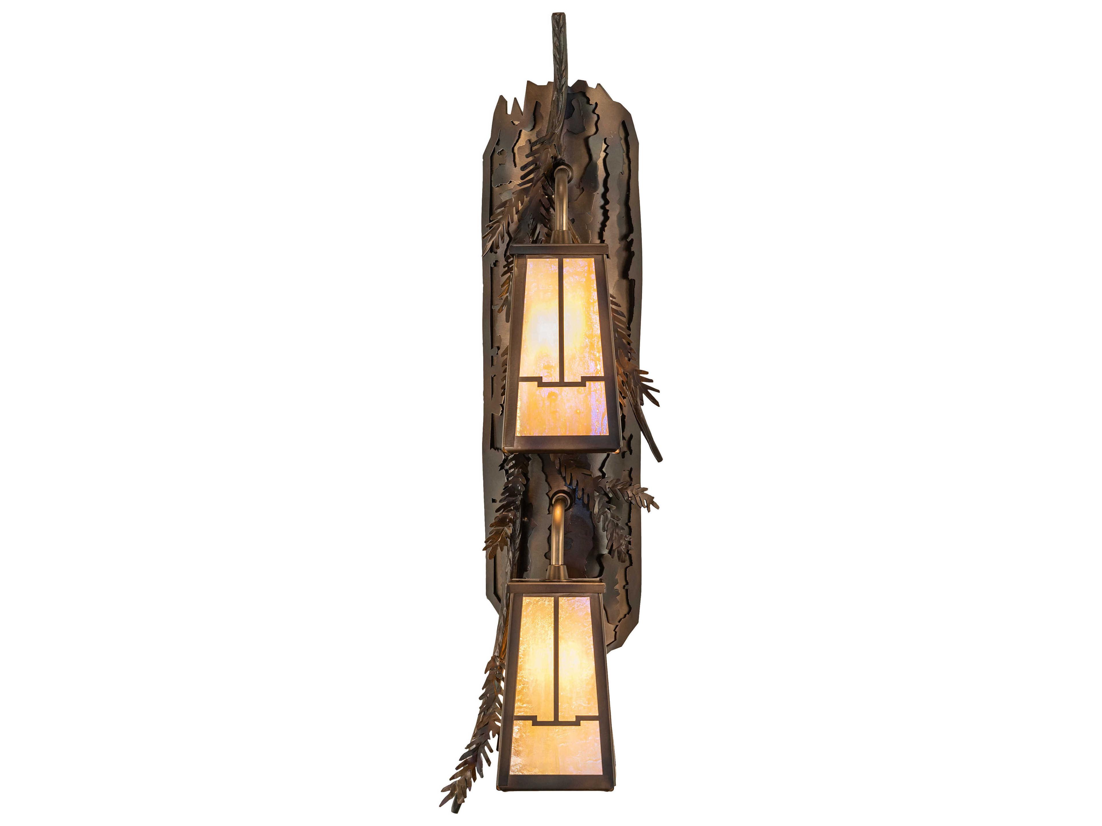 Meyda Pine Branch Valley View 2-Light Antique Copper Burnished Glass Wall Sconce