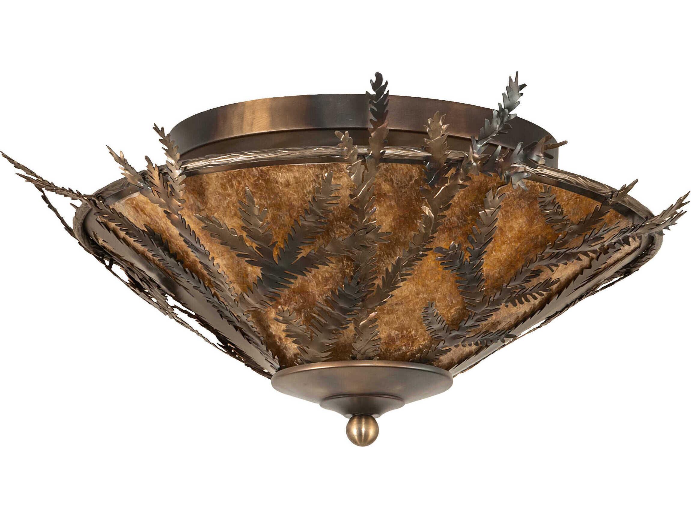 Meyda Pine Branch 2-Light Antique Copper Glass Flush Mount