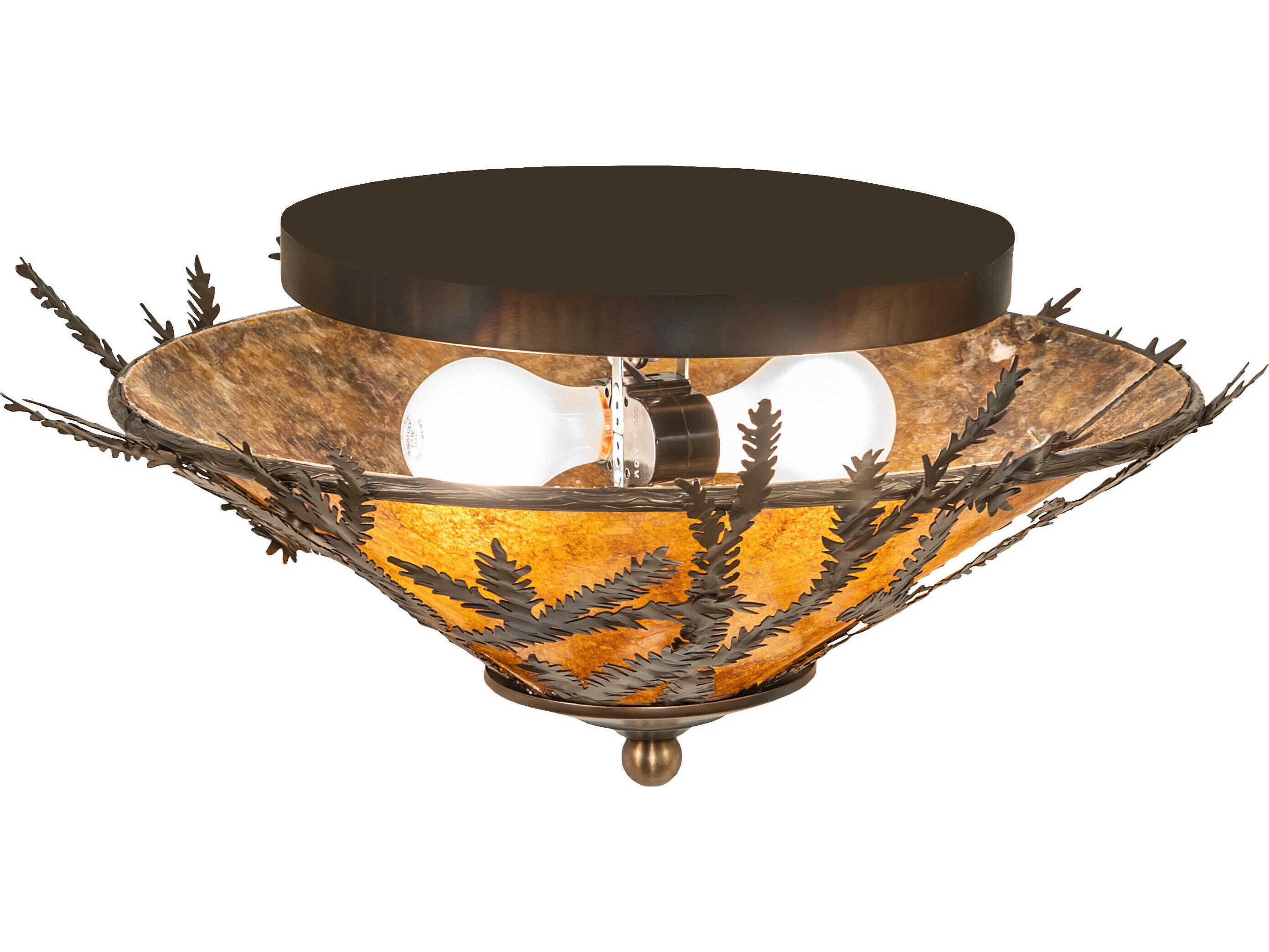Meyda Pine Branch 2-Light Antique Copper Glass Flush Mount