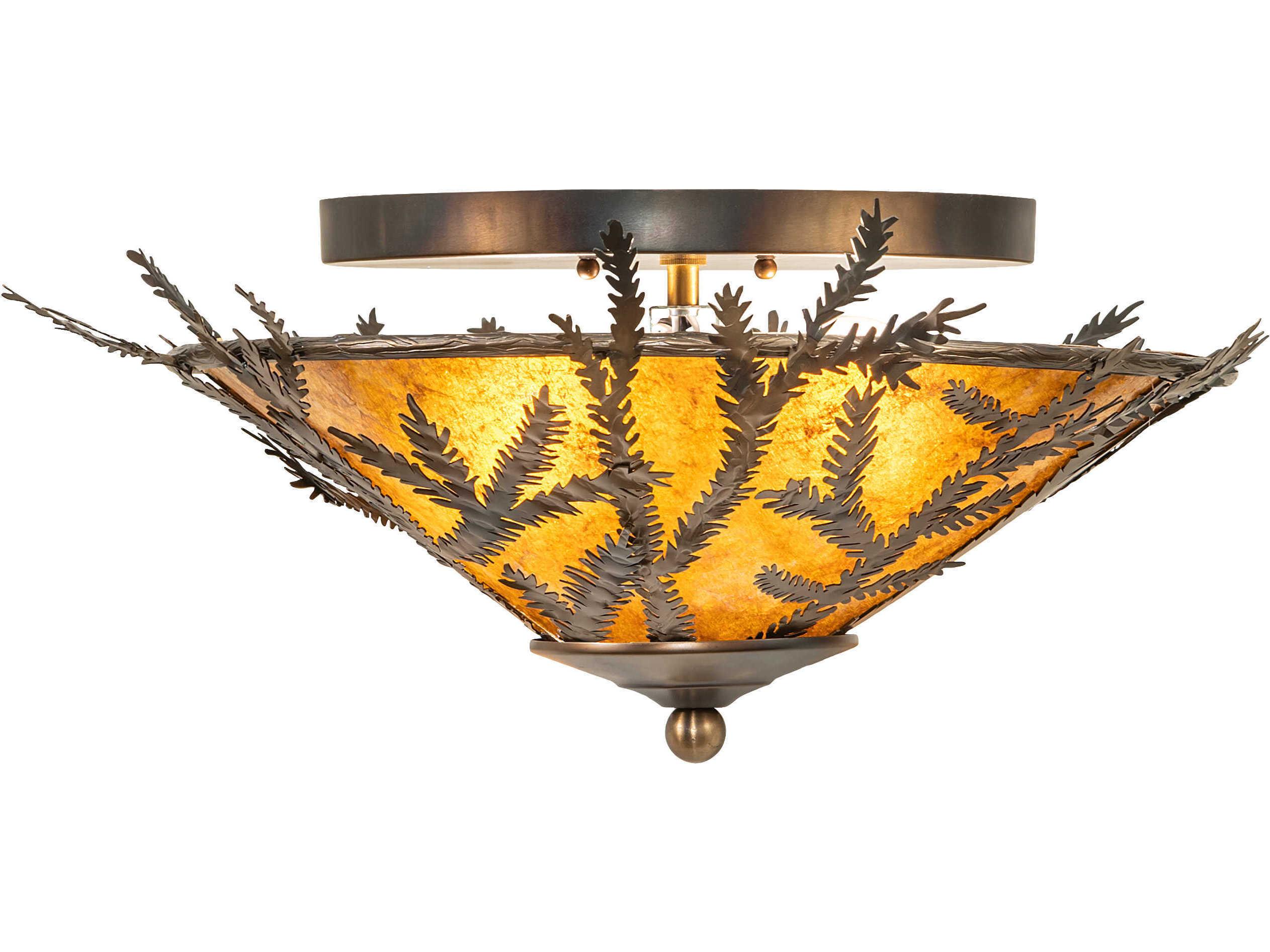 Meyda Pine Branch 2-Light Antique Copper Glass Flush Mount