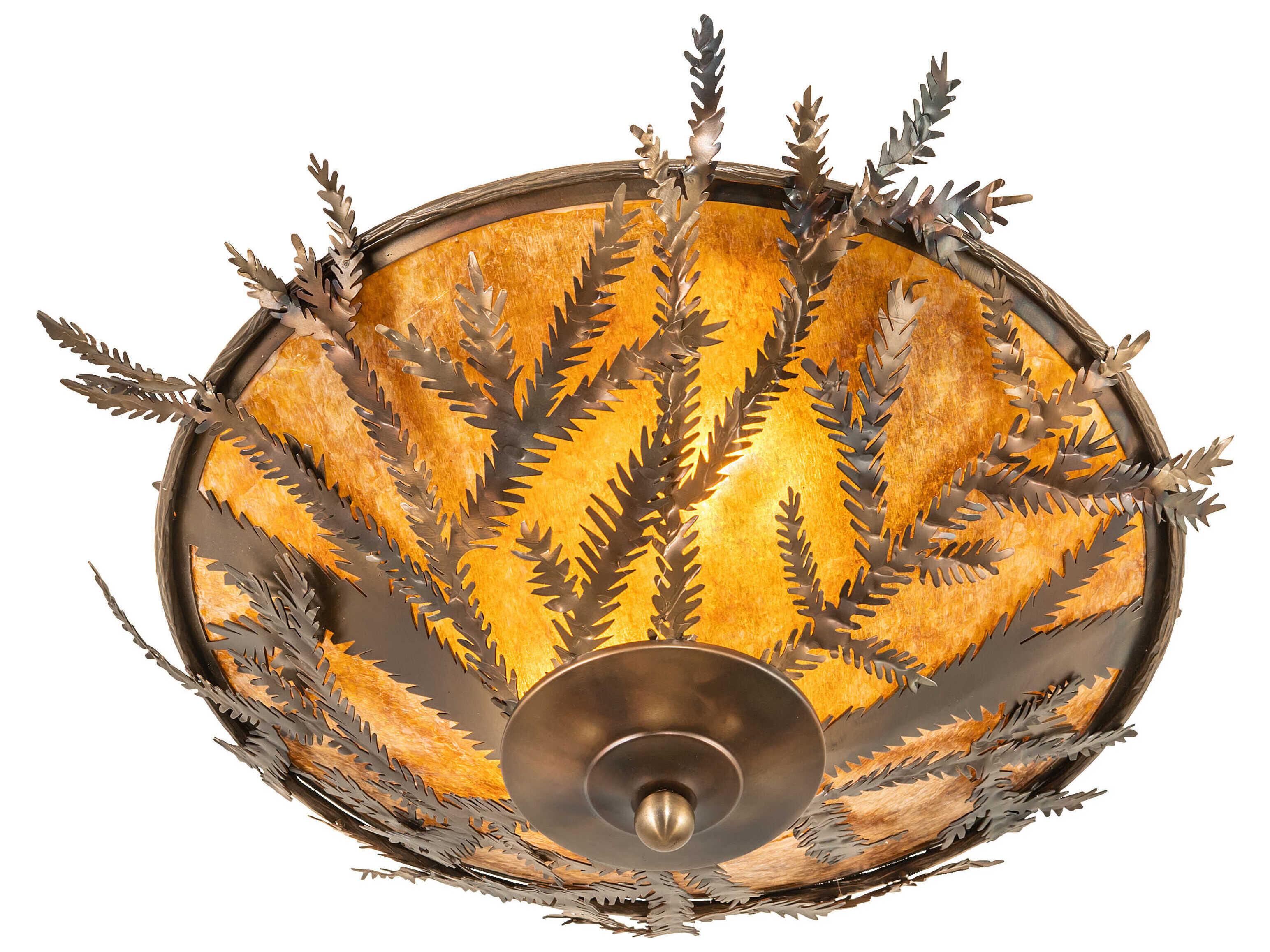 Meyda Pine Branch 2-Light Antique Copper Glass Flush Mount