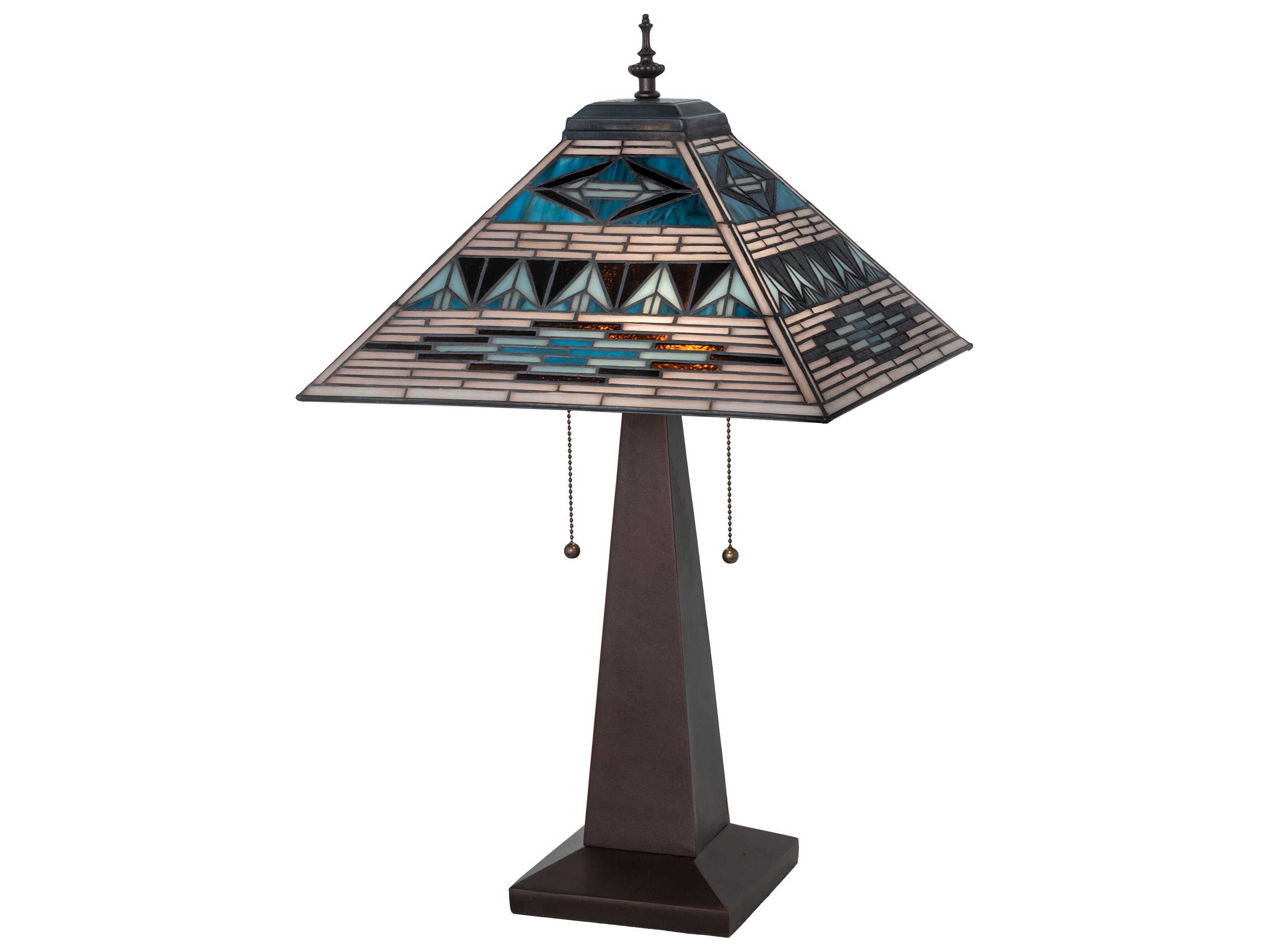 Meyda Valencia Mission Mahogany Bronze Green Blue Beige Glass Tiffany Table Lamp