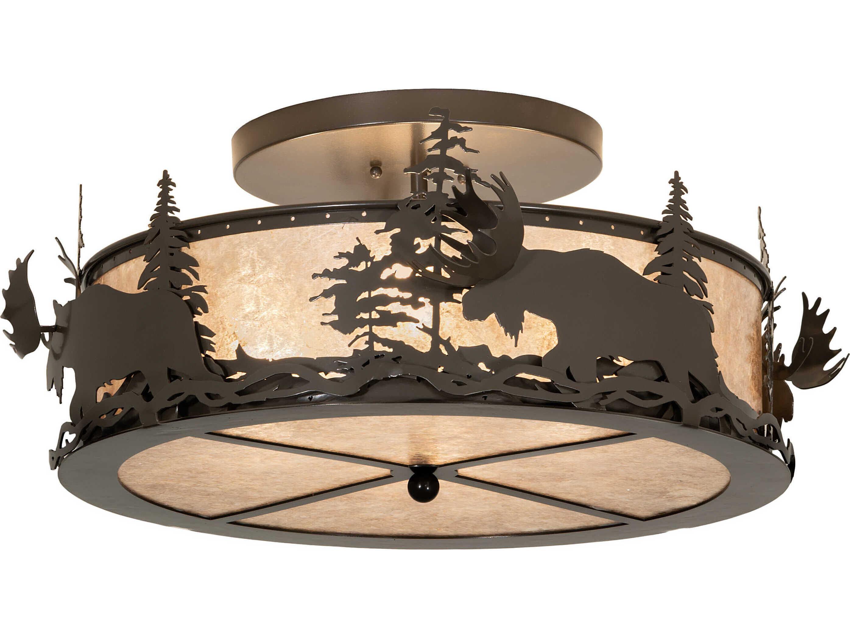 Meyda Moose At Dusk 4-Light Black Glass Drum Semi Flush Mount