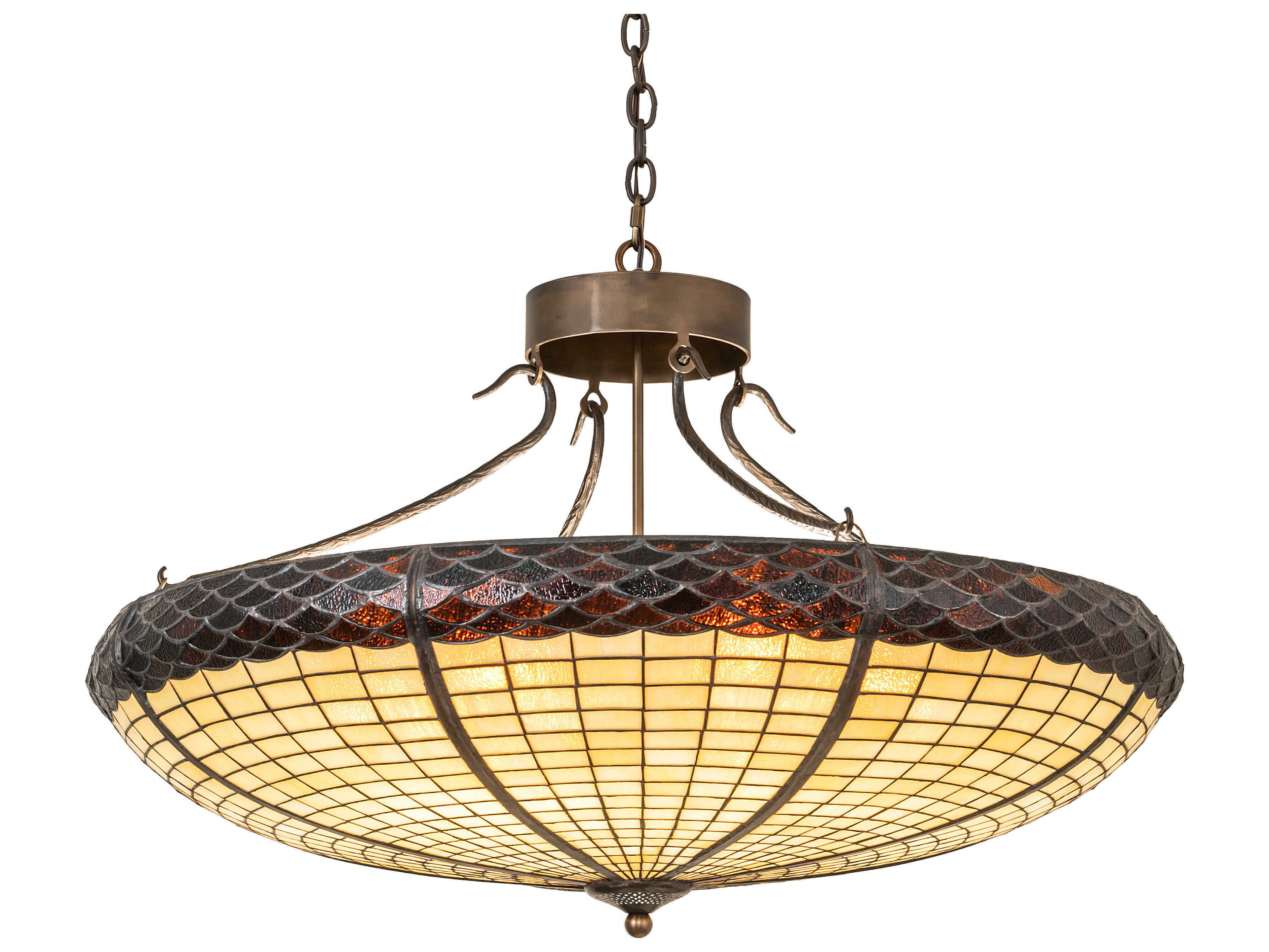 Meyda Greenbriar Oak 6-Light Antique Copper Glass Bowl Pendant