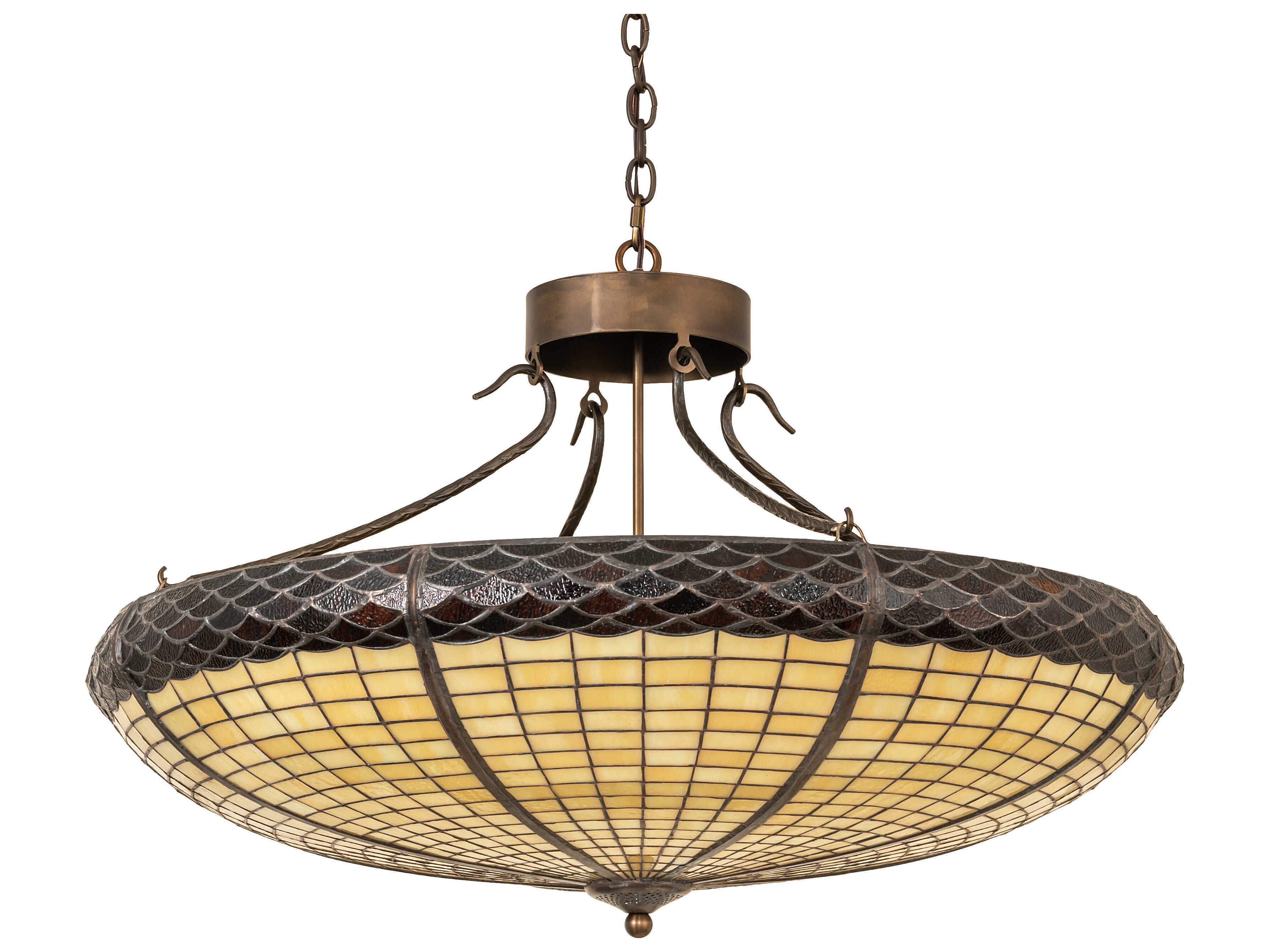 Meyda Greenbriar Oak 6-Light Antique Copper Glass Bowl Pendant