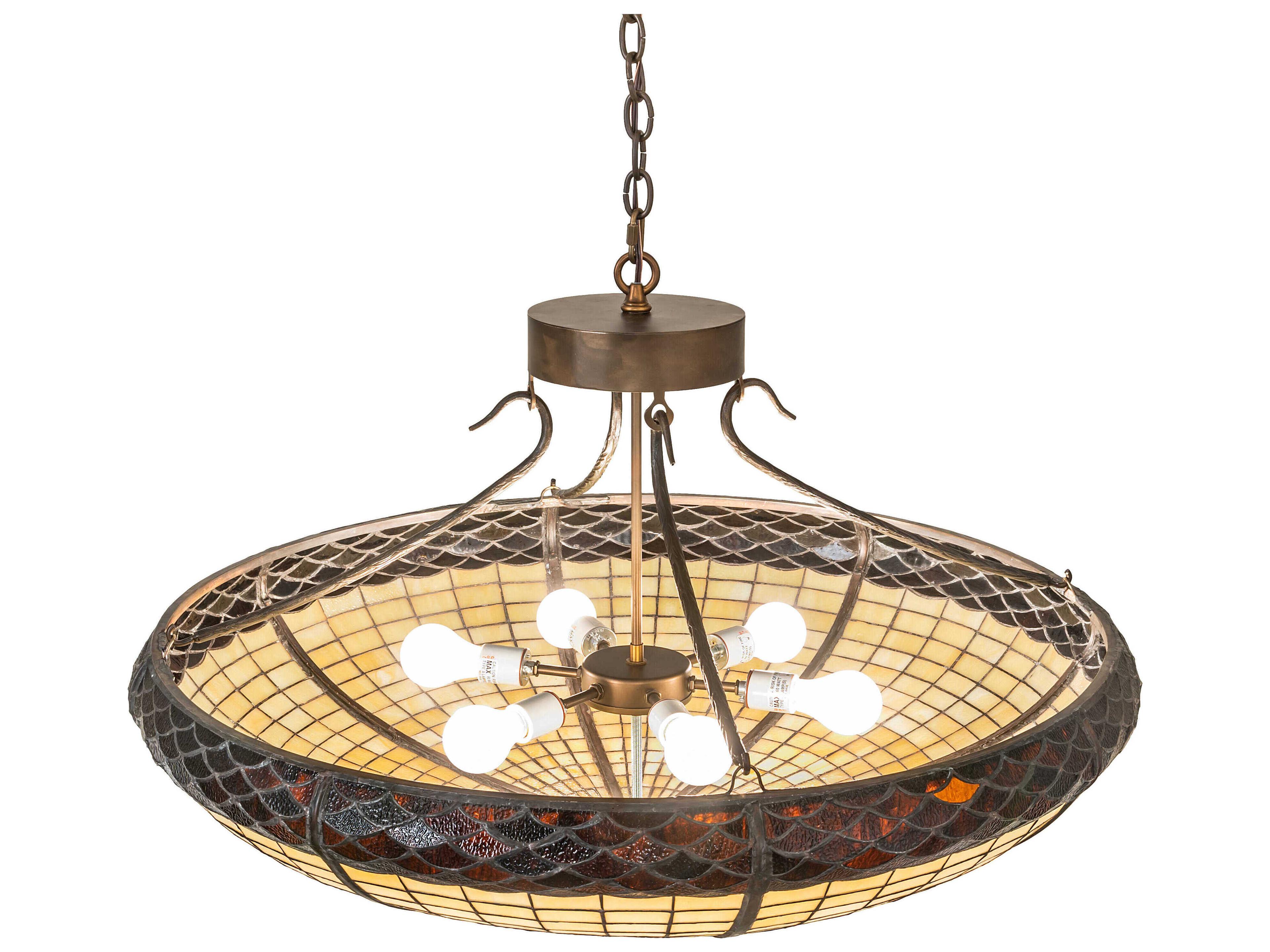 Meyda Greenbriar Oak 6-Light Antique Copper Glass Bowl Pendant