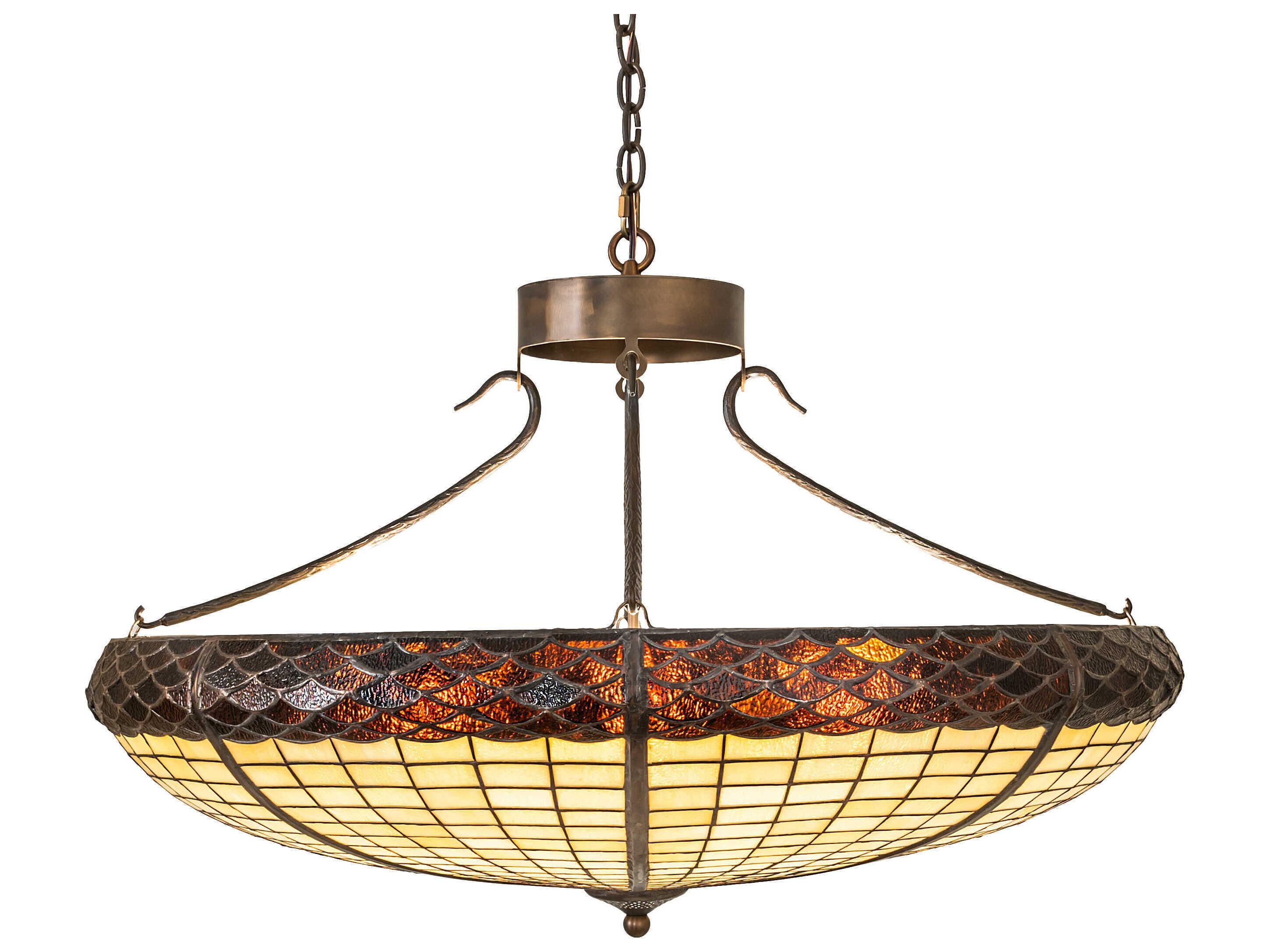 Meyda Greenbriar Oak 6-Light Antique Copper Glass Bowl Pendant