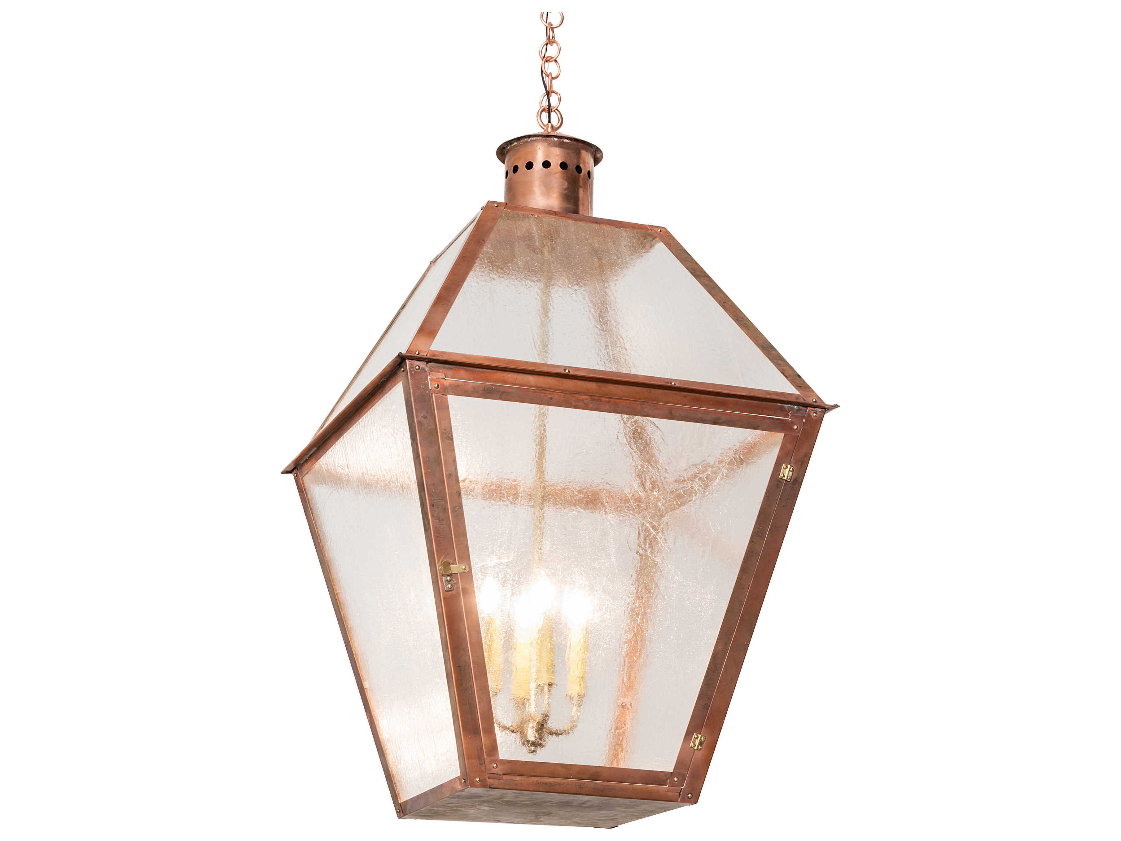 Meyda Falmouth 4-Light Copper Natural Brass Glass LED Lantern Pendant