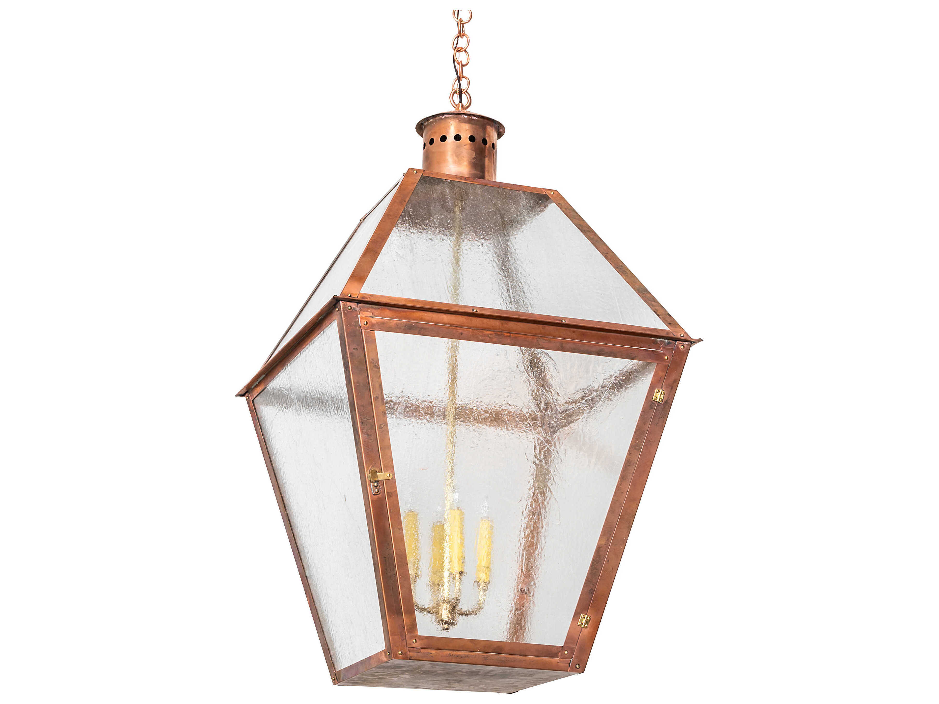 Meyda Falmouth 4-Light Copper Natural Brass Glass LED Lantern Pendant