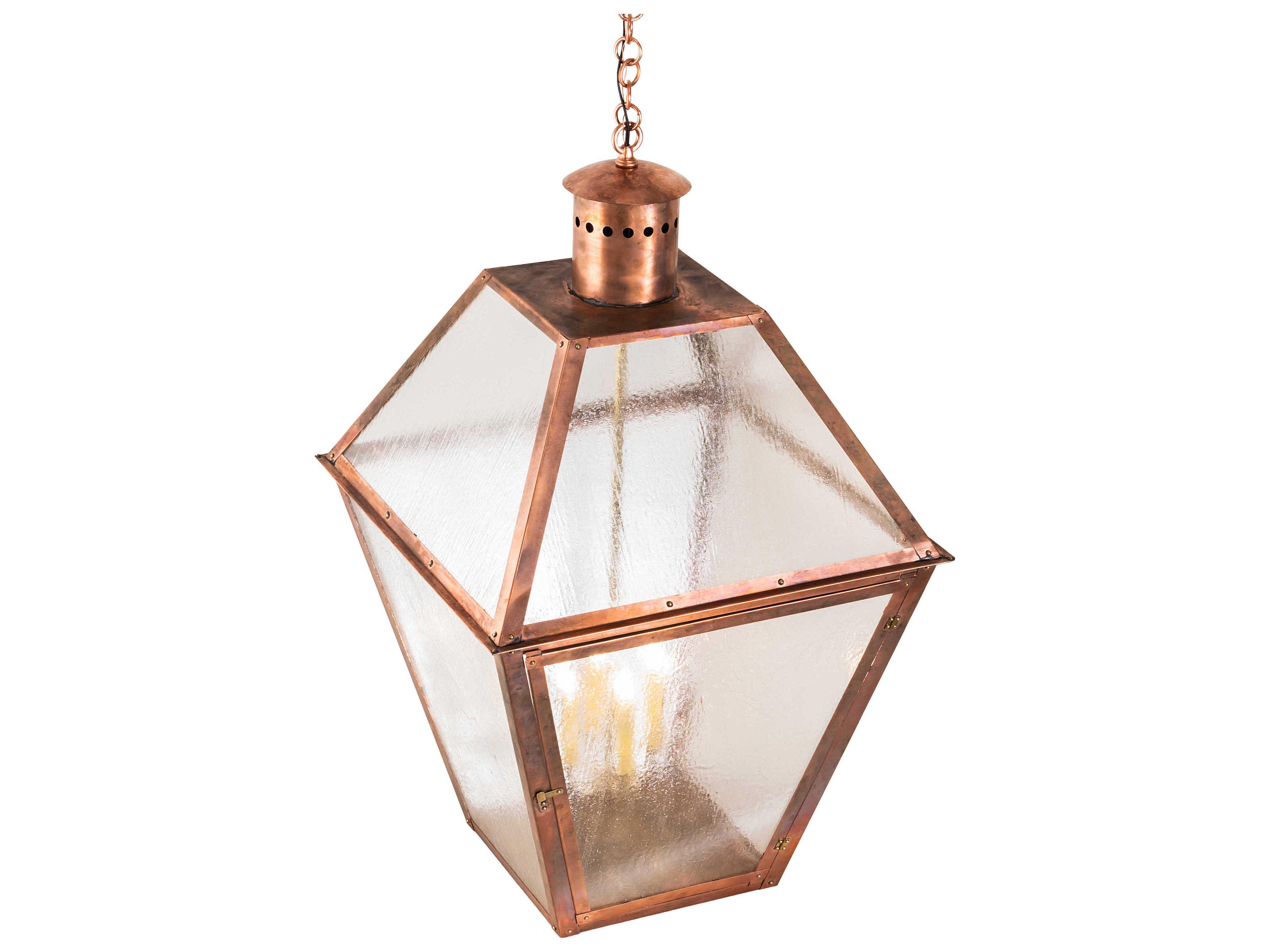 Meyda Falmouth 4-Light Copper Natural Brass Glass LED Lantern Pendant