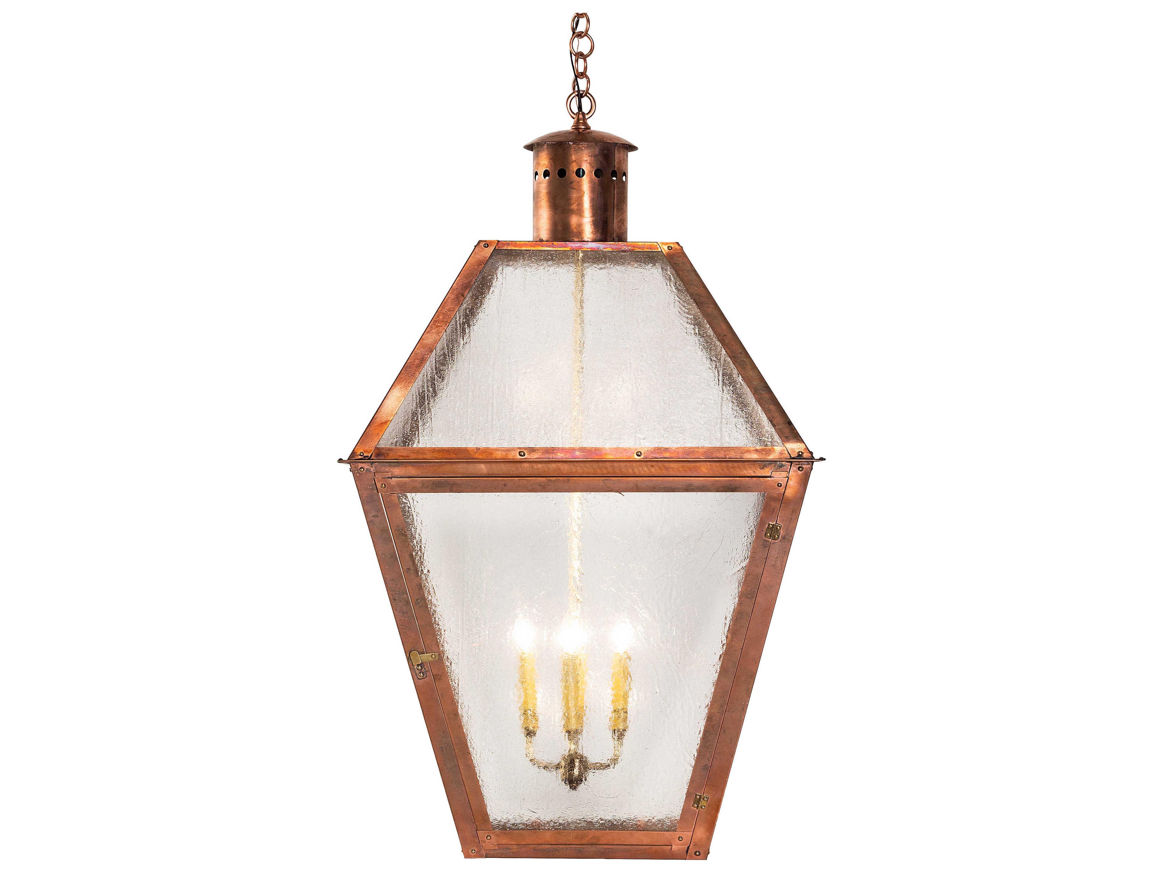 Meyda Falmouth 4-Light Copper Natural Brass Glass LED Lantern Pendant