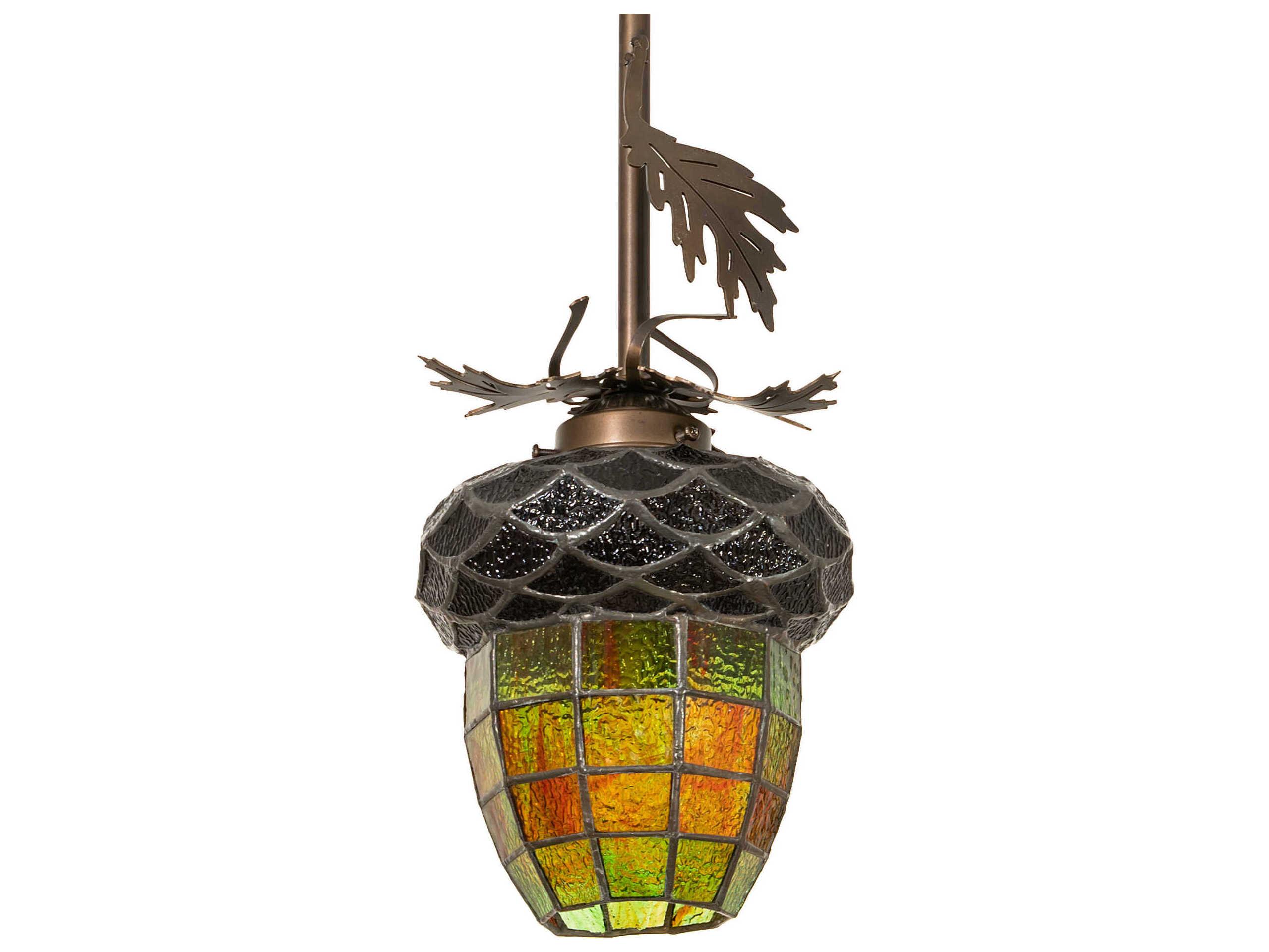 Meyda Greenbriar Oak 1-Light Antique Copper Glass Tiffany Mini Pendant