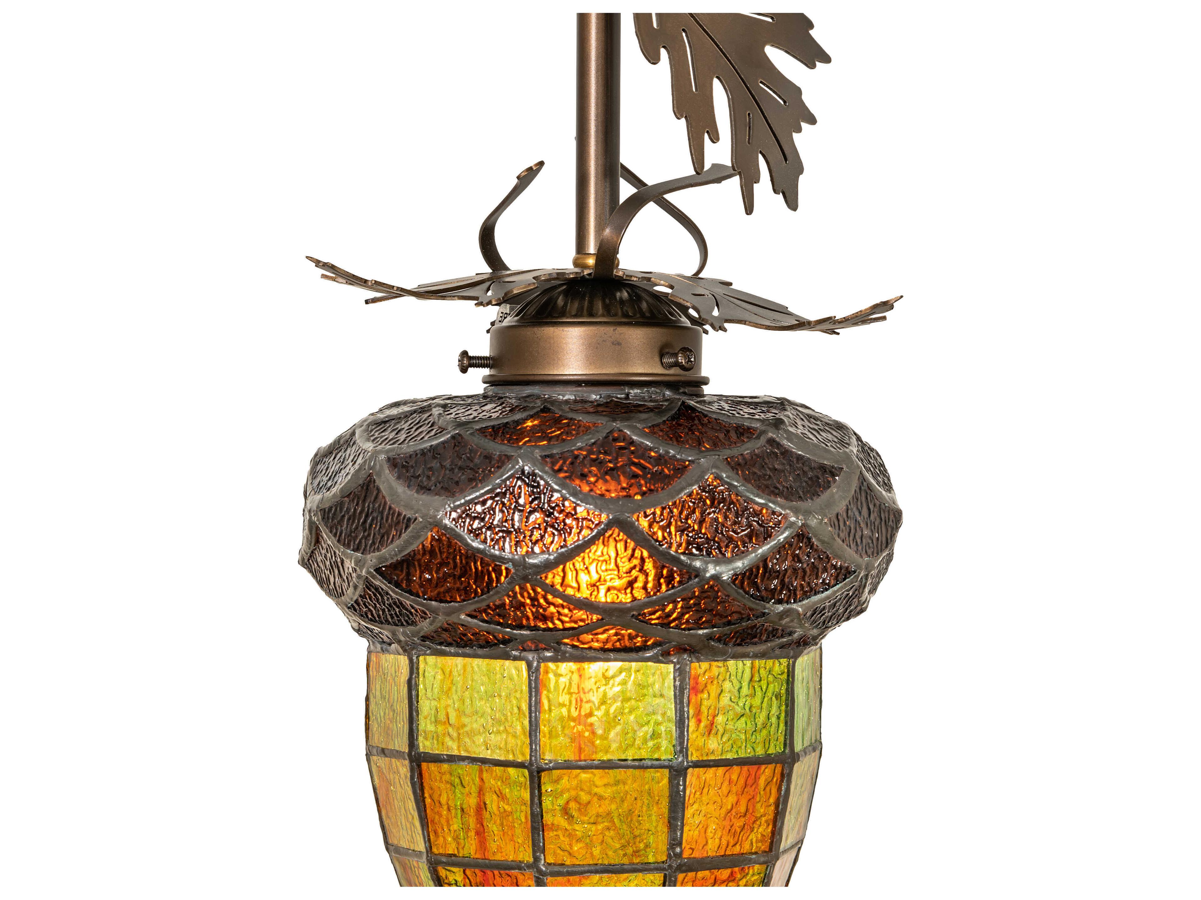 Meyda Greenbriar Oak 1-Light Antique Copper Glass Tiffany Mini Pendant