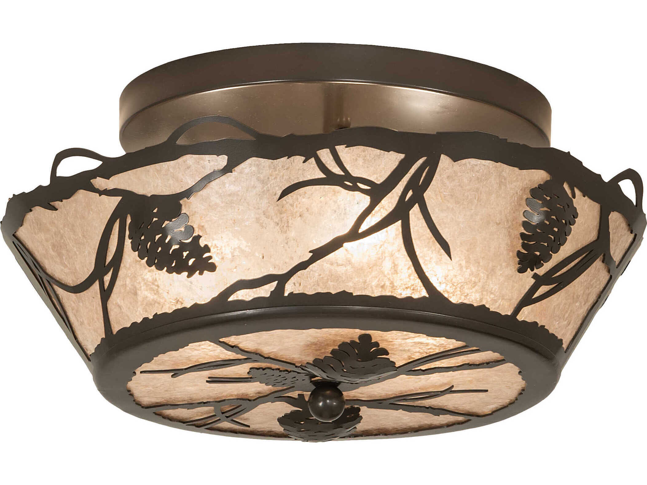 Meyda Whispering Pines 3-Light Timeless Bronze Glass Bowl Flush Mount
