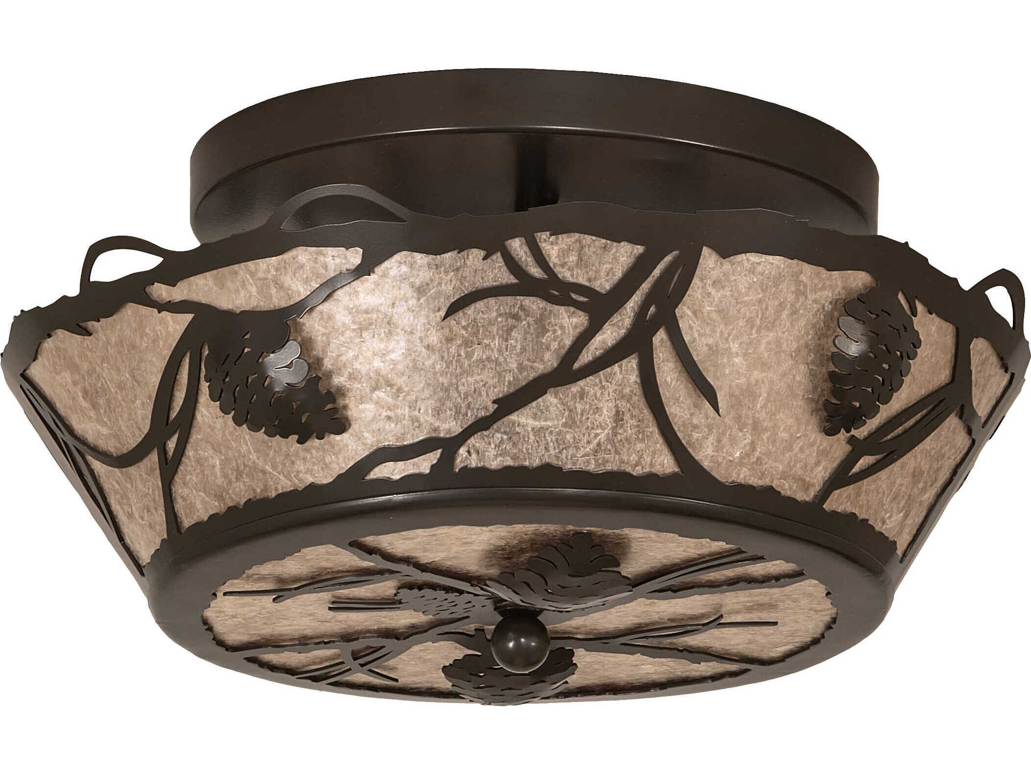 Meyda Whispering Pines 3-Light Timeless Bronze Glass Bowl Flush Mount