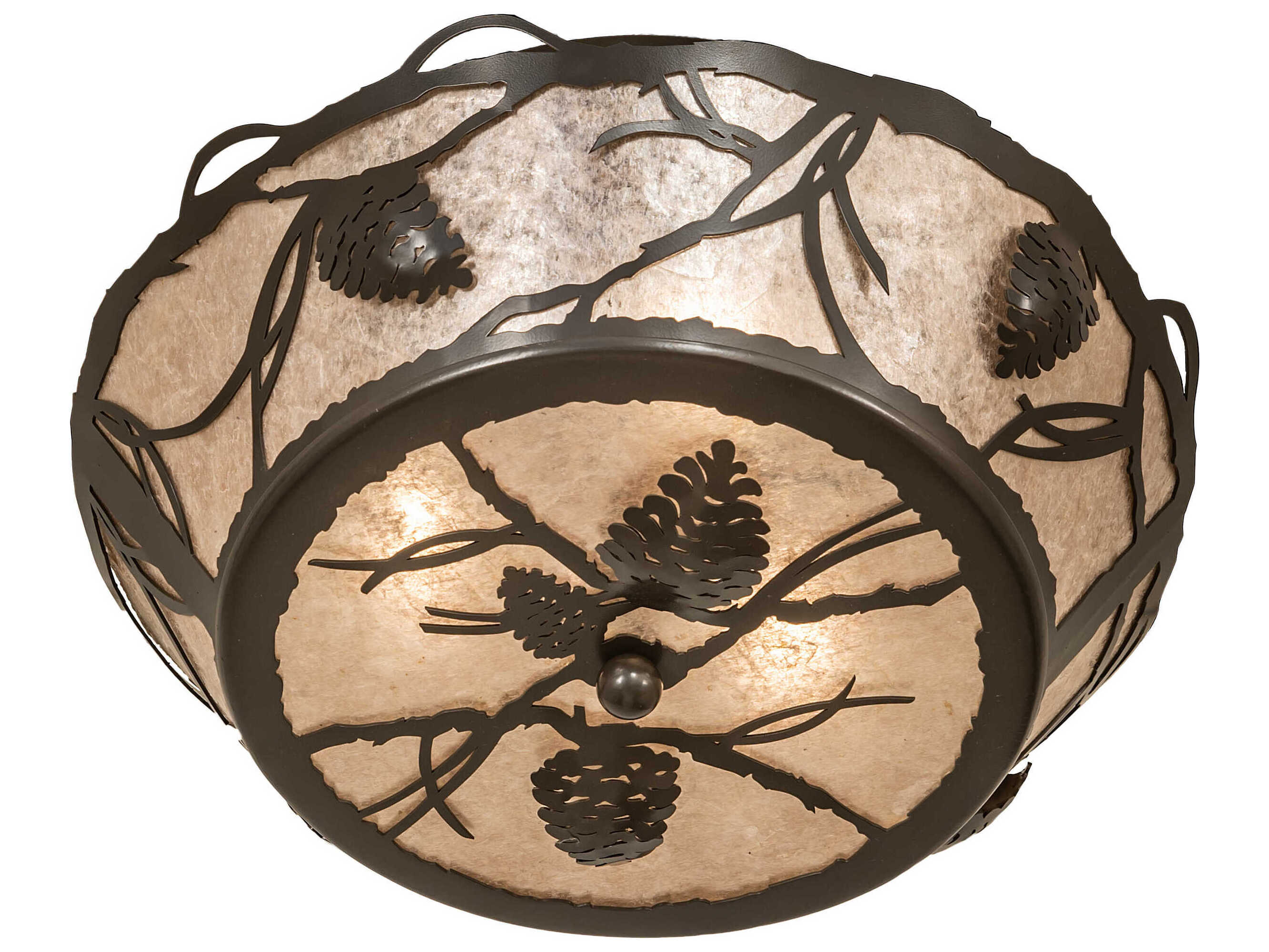 Meyda Whispering Pines 3-Light Timeless Bronze Glass Bowl Flush Mount