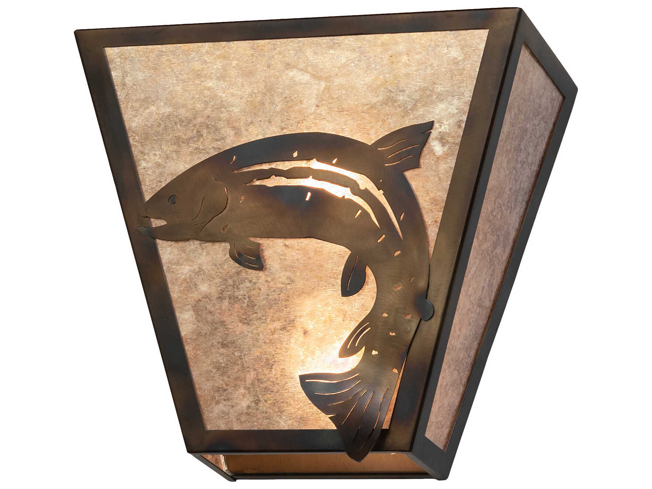 Meyda Leaping Trout 2-Light Light Burnished Antique Copper Glass Wall Sconce