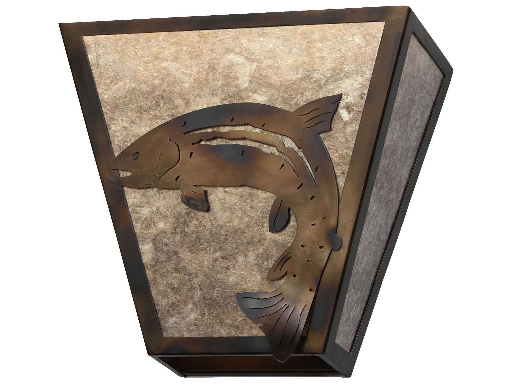 Meyda Leaping Trout 2-Light Light Burnished Antique Copper Glass Wall Sconce