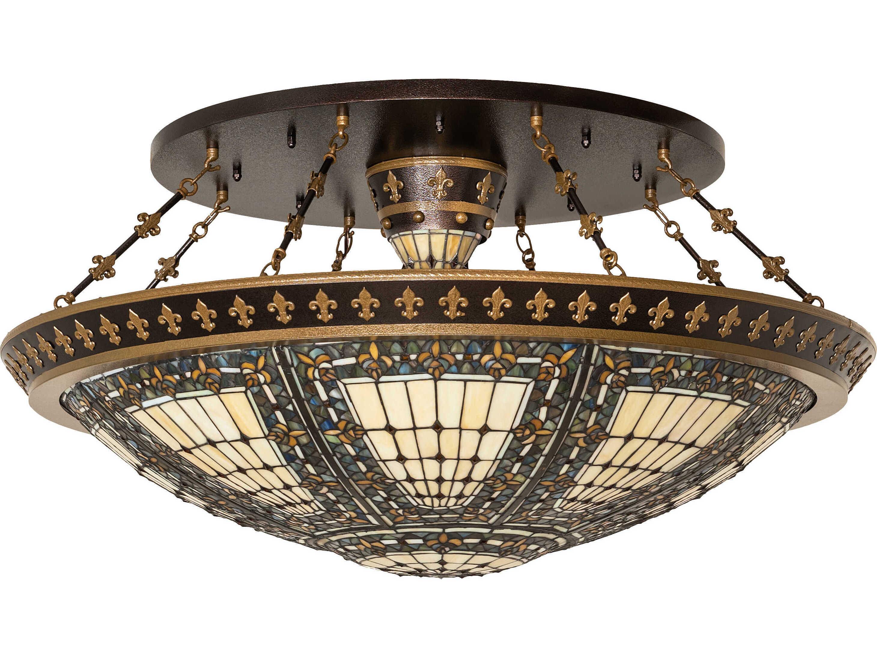 Meyda Fleur-de-lis 10-Light Copper Vein Nu Gold Glass LED Bowl Semi Flush Mount