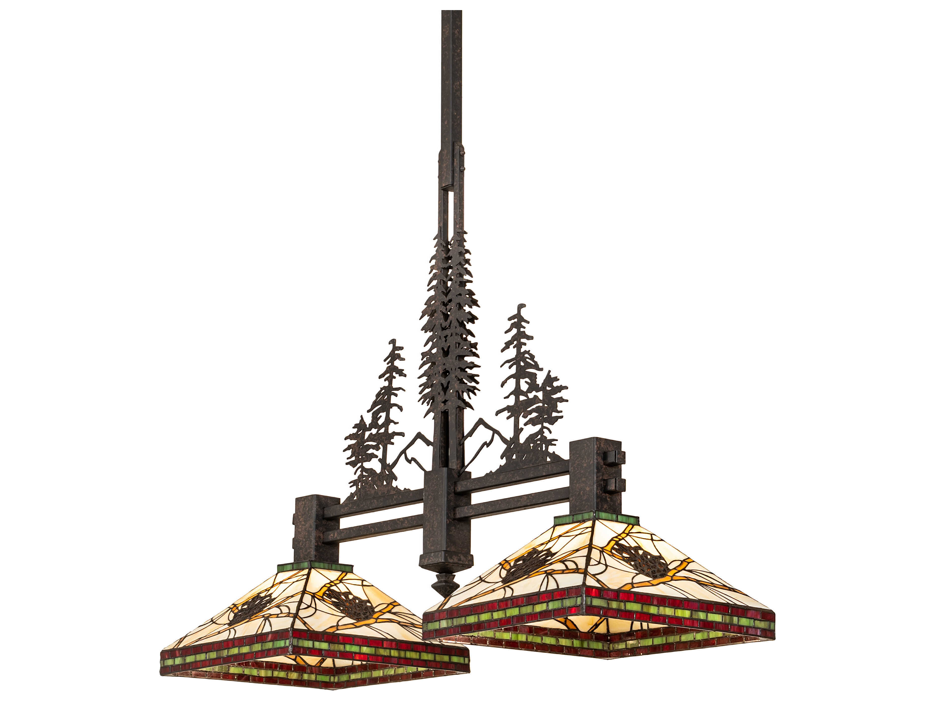 Meyda Pinecone 2-Light Coffee Bean Brown Glass Tiffany Island Pendant