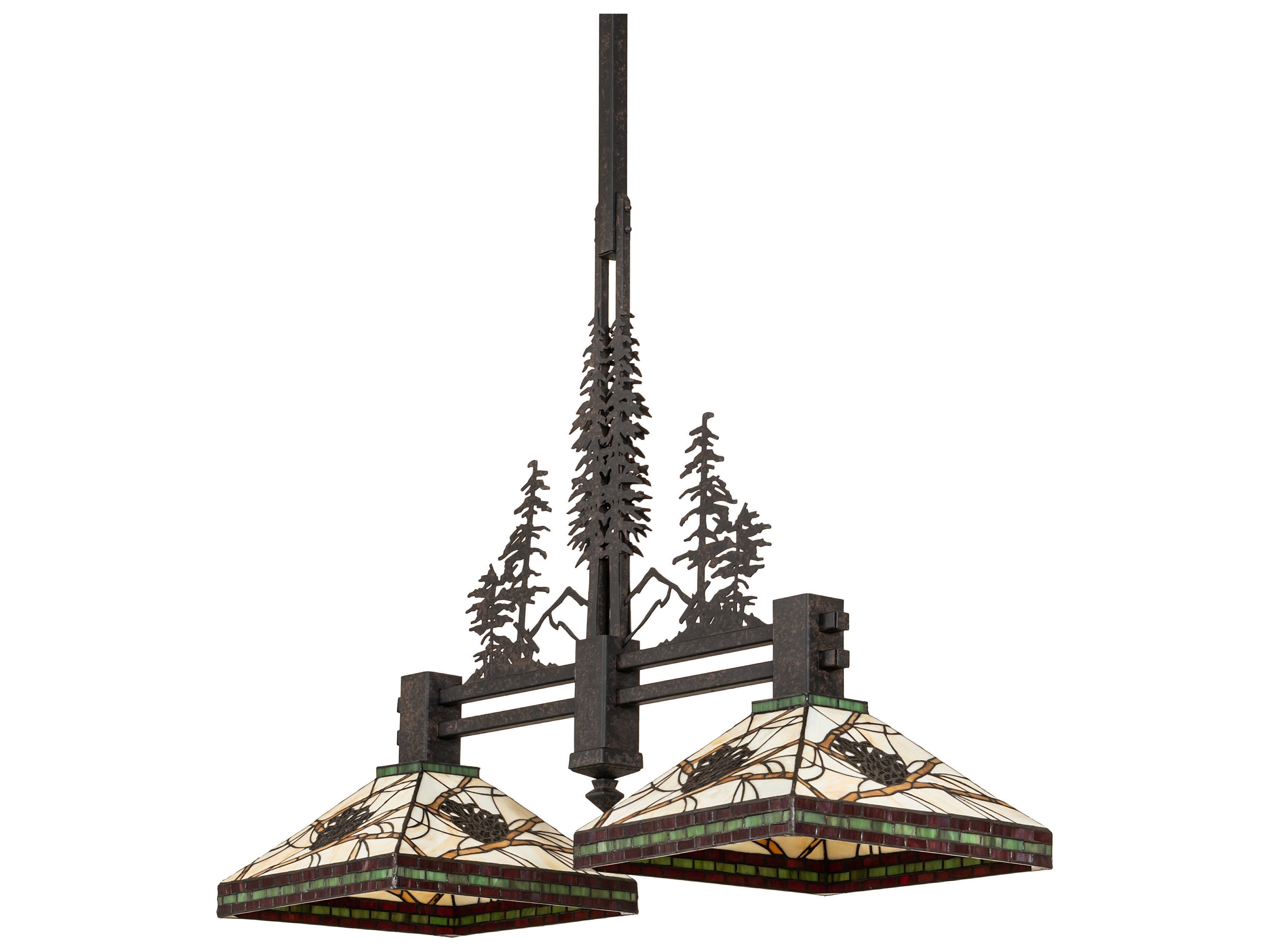 Meyda Pinecone 2-Light Coffee Bean Brown Glass Tiffany Island Pendant