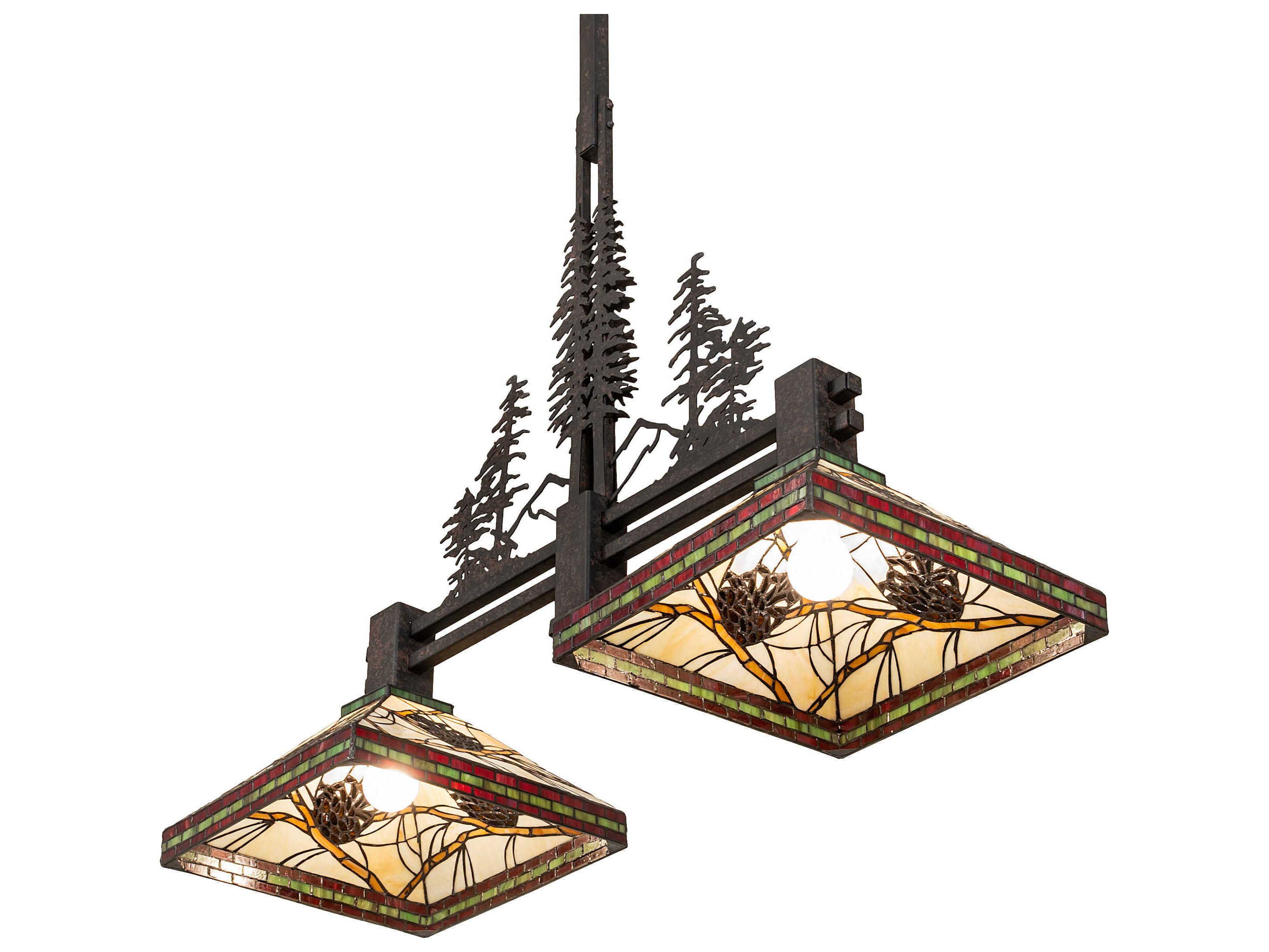 Meyda Pinecone 2-Light Coffee Bean Brown Glass Tiffany Island Pendant