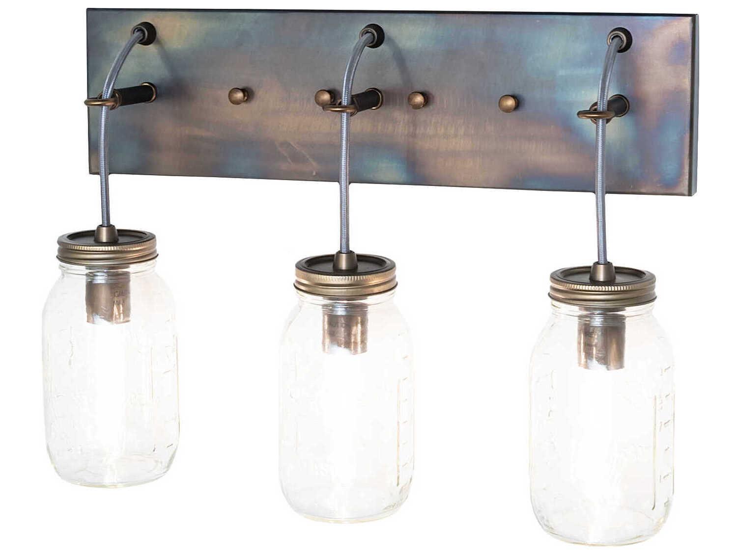 Meyda Mason Jar 3-Light Light Burnished Antique Copper Vanity