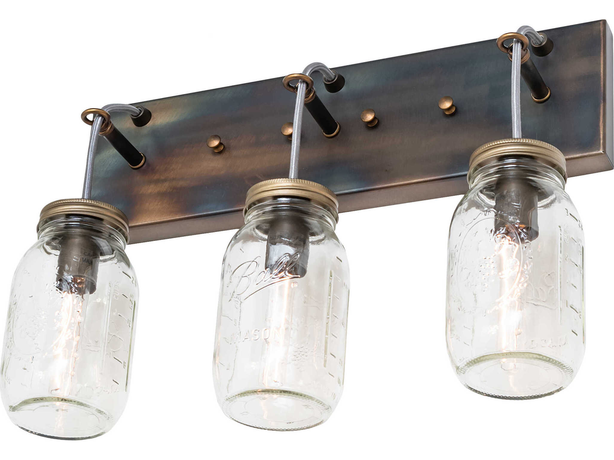 Meyda Mason Jar 3-Light Light Burnished Antique Copper Vanity