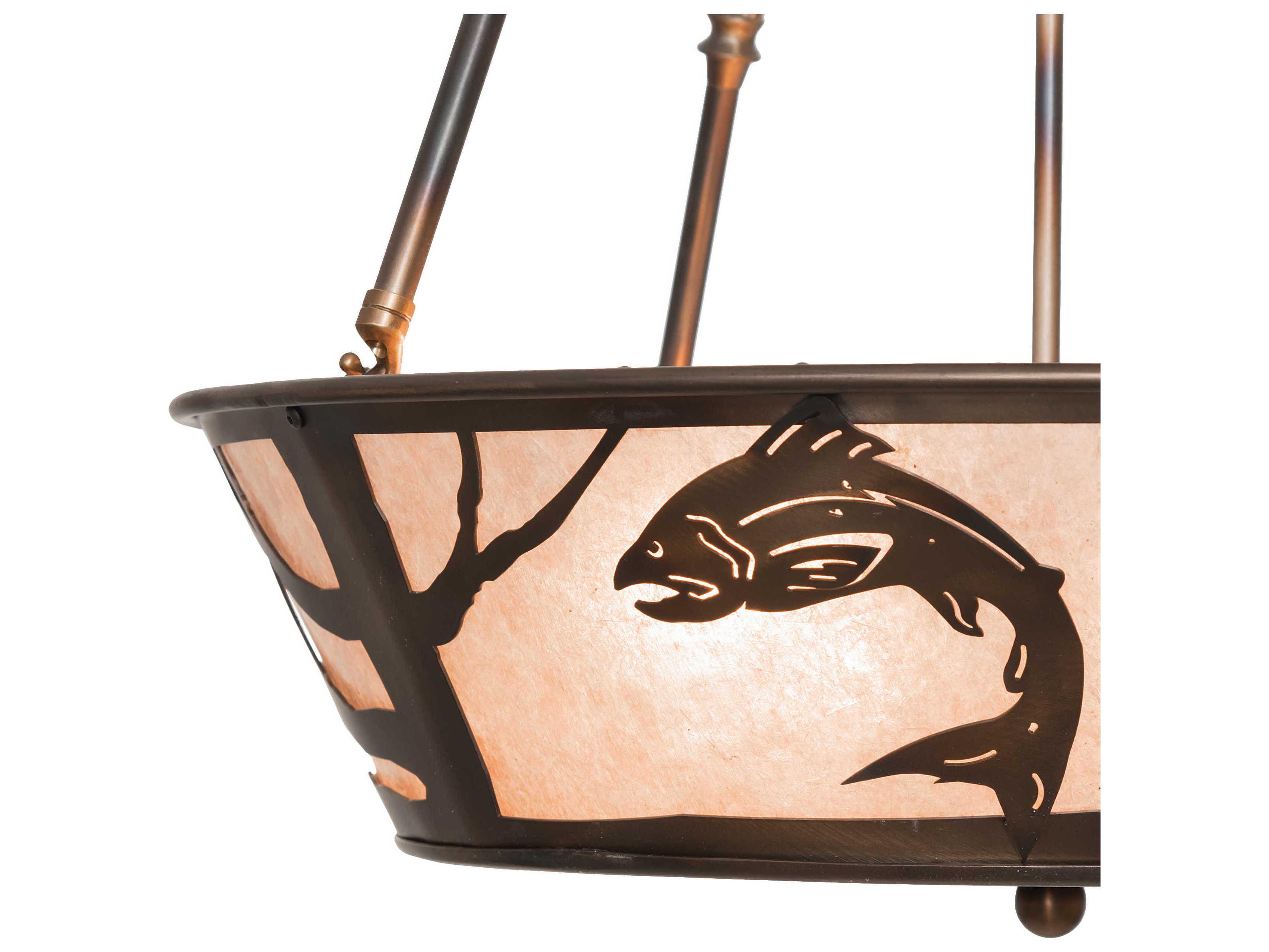 Meyda Leaping Trout 4-Light Antique Copper Burnished Glass Bowl Semi Flush Mount