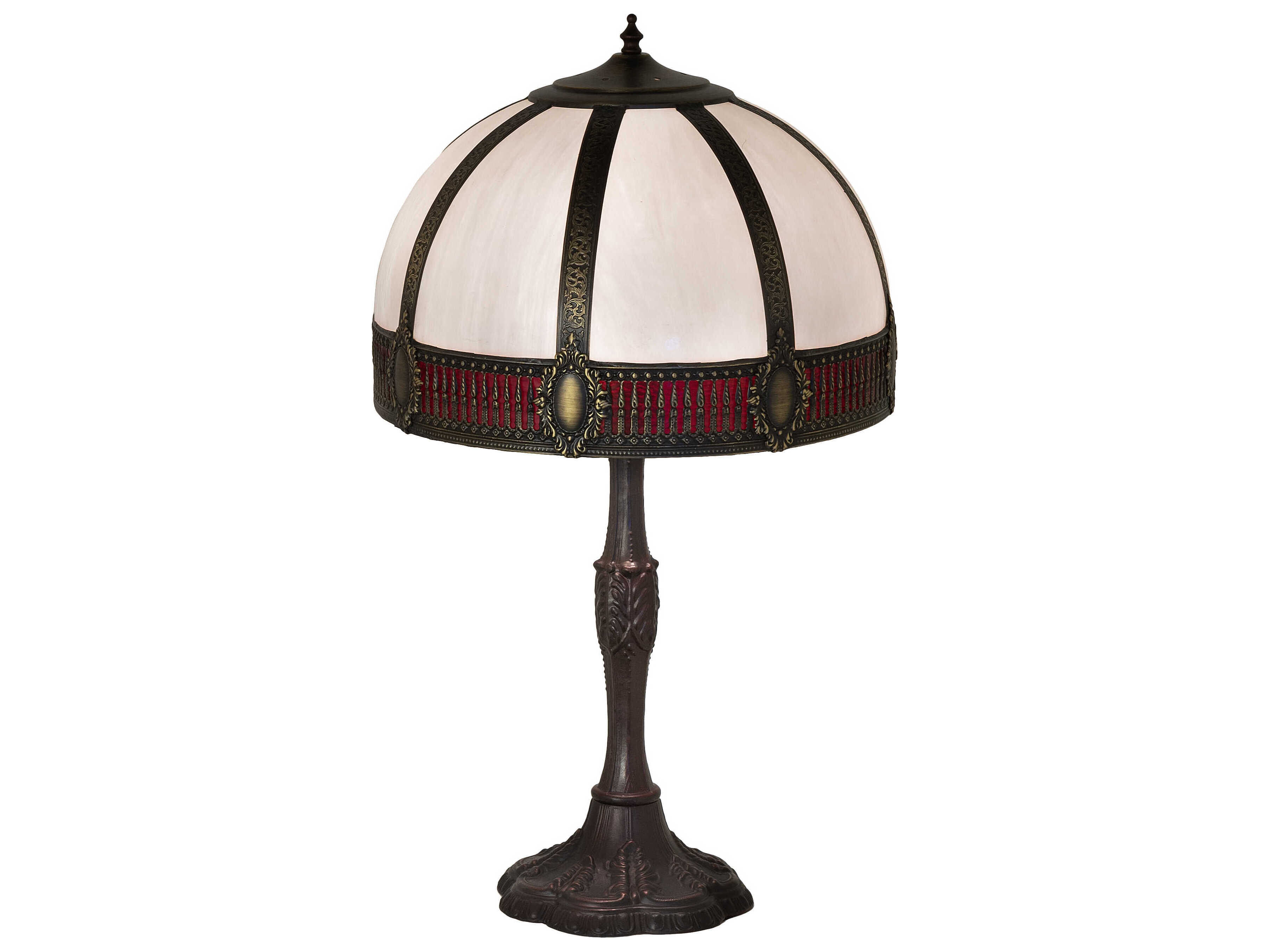 Meyda Gothic Mahogany Bronze Ruby White Iridescent Glass Buffet Lamp