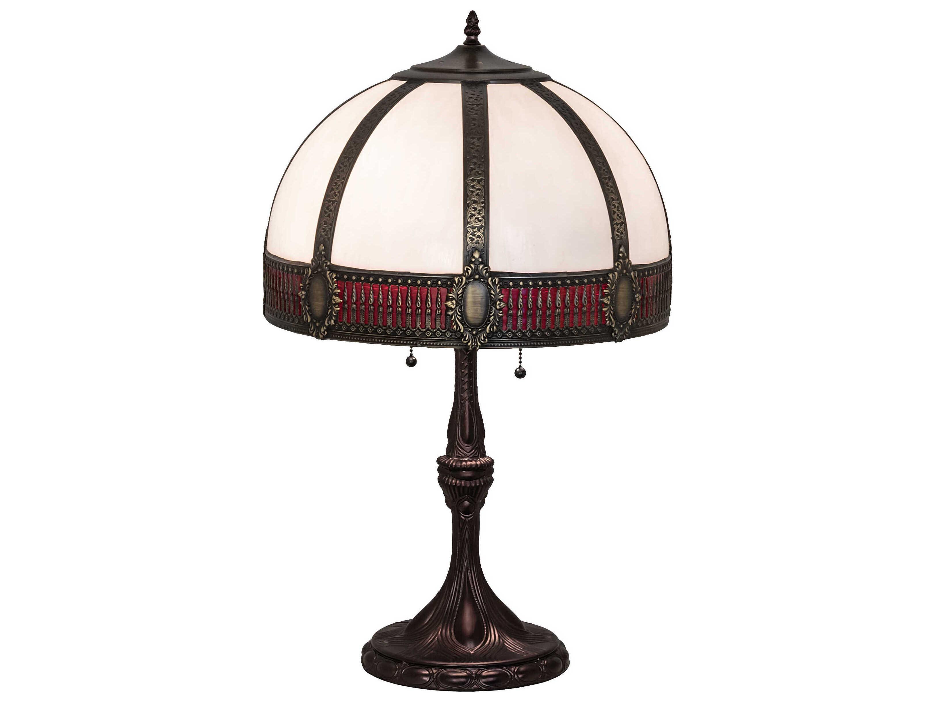 Meyda Gothic Mahogany Bronze Ruby White Iridescent Glass Buffet Lamp