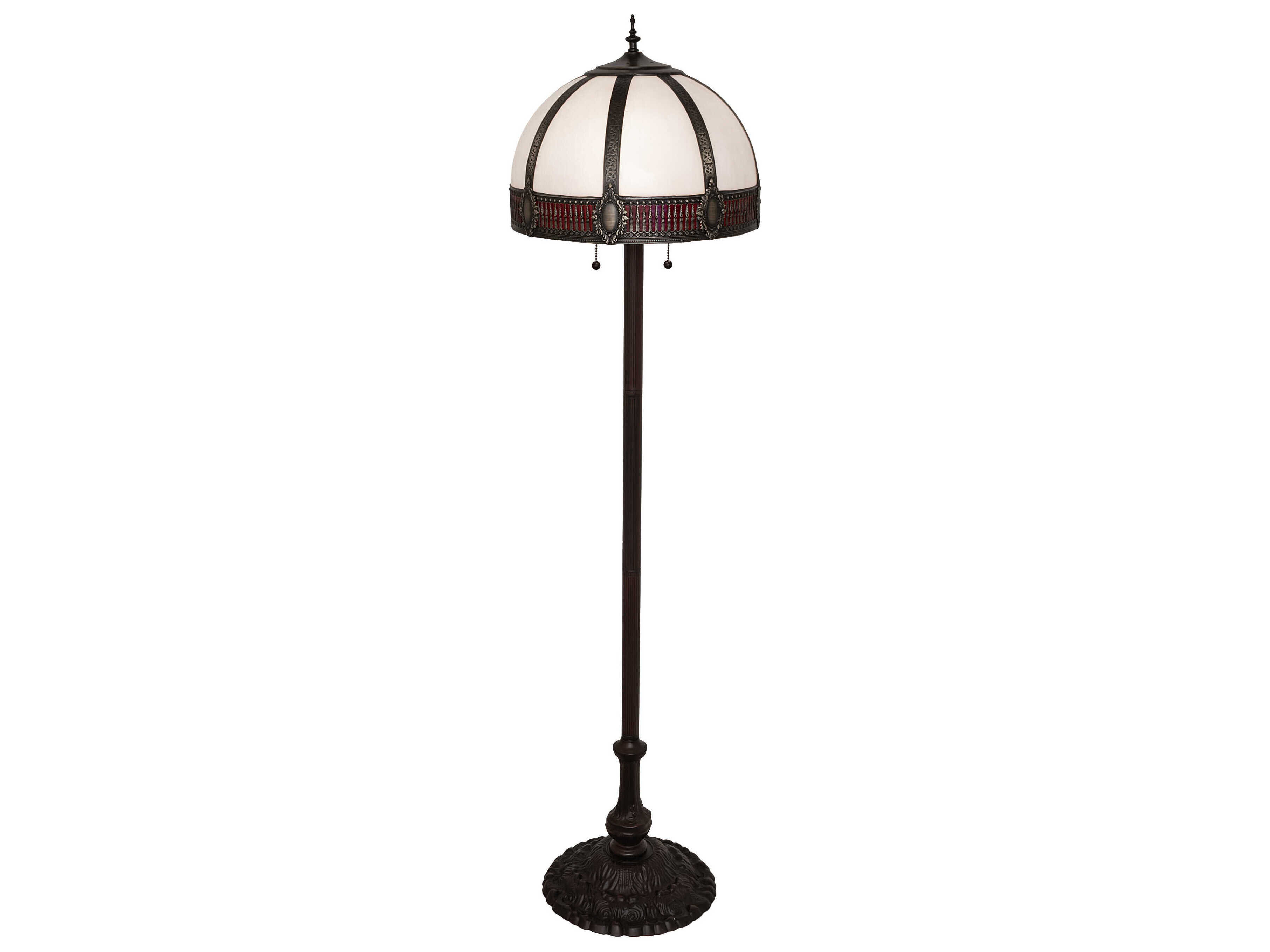 Meyda Gothic Mahogany Bronze Ruby White Iridescent Glass Floor Lamp