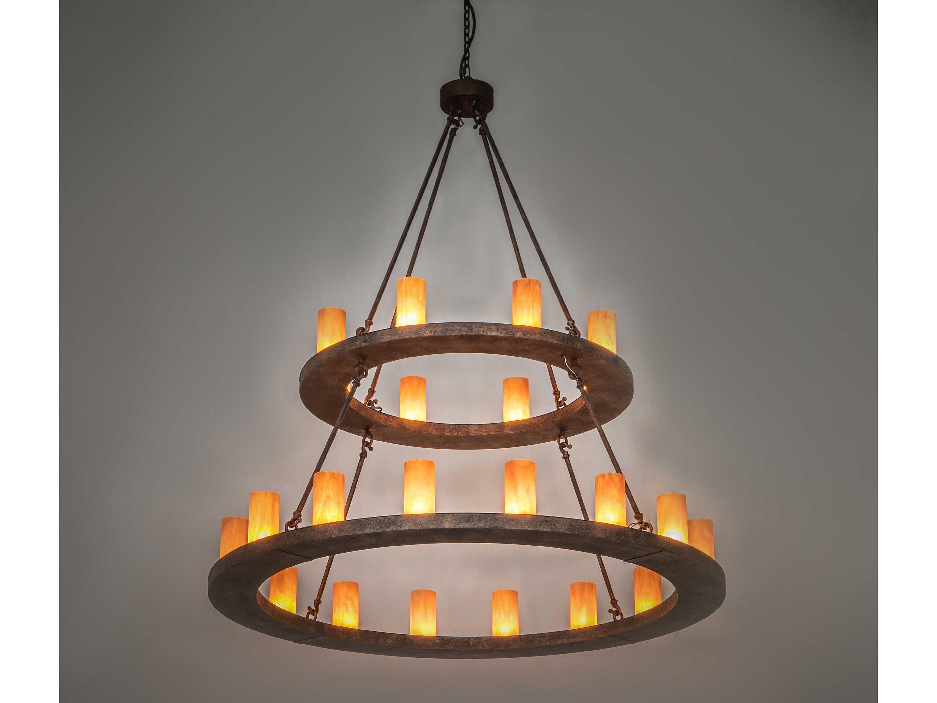 Meyda Loxley 24-Light Baroque Bronze Glass Cylinder Tiered Chandelier