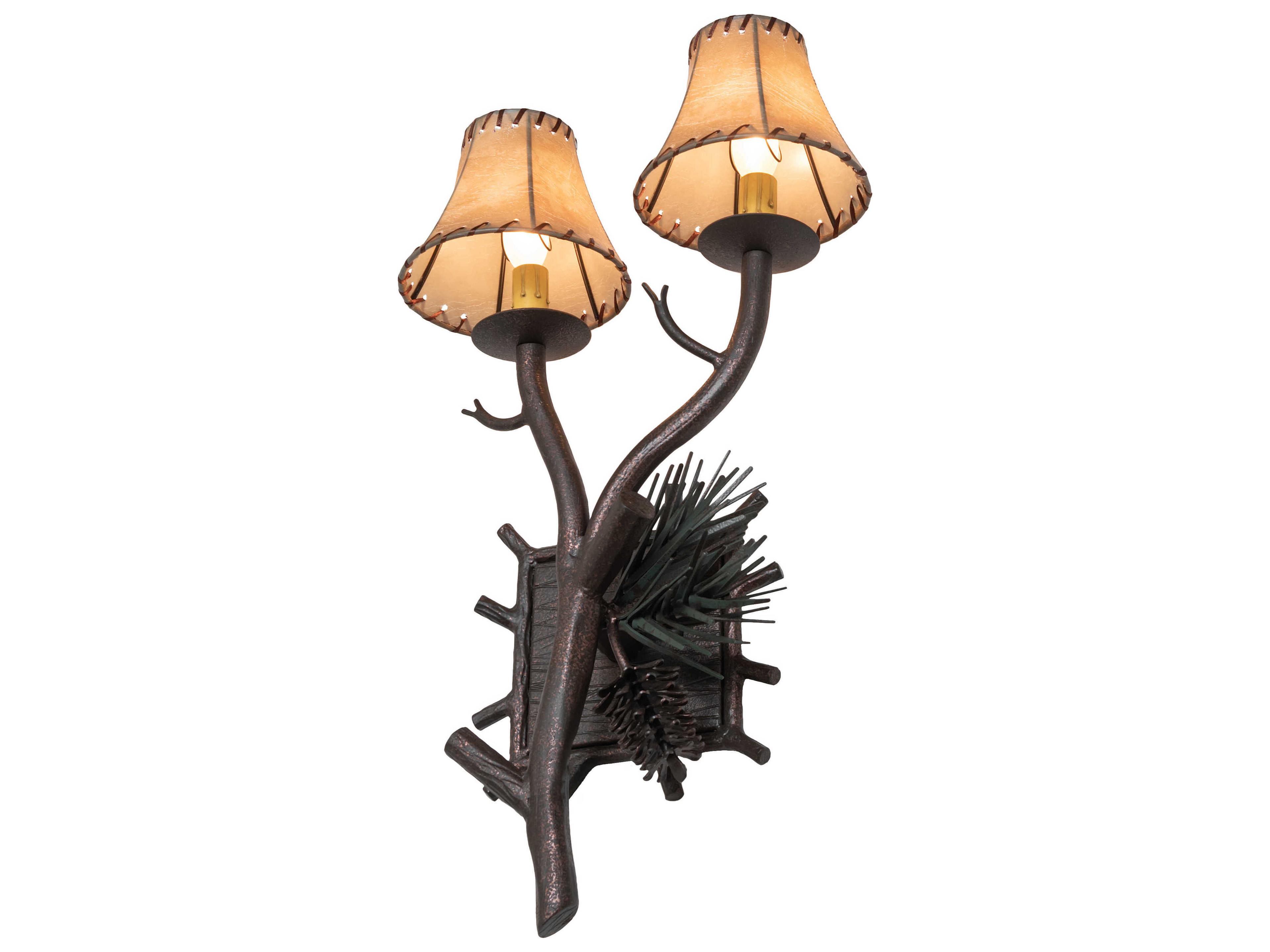 Meyda Pinewood 2-Light Copper Rust Olive Green Wall Sconce