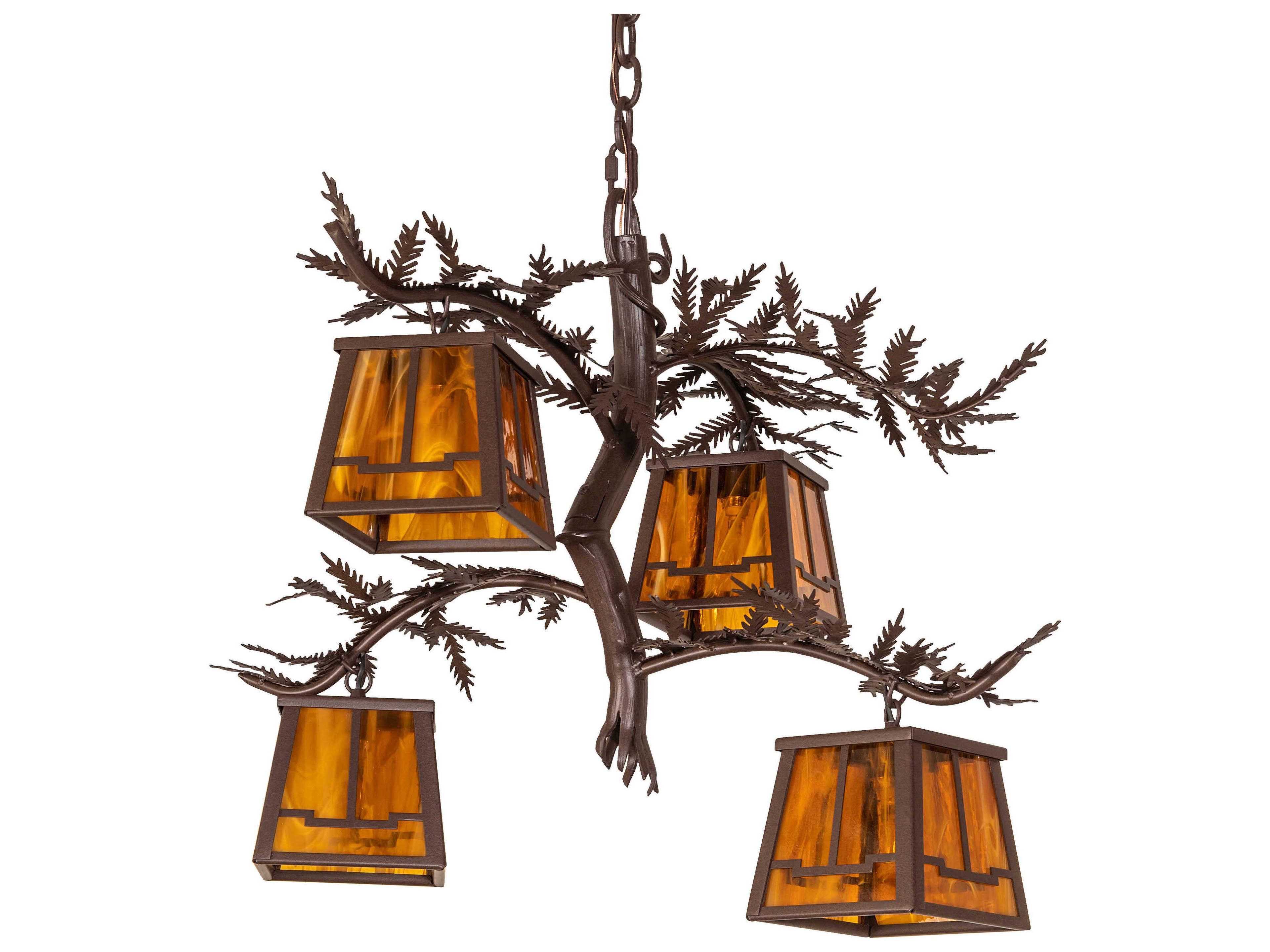 Meyda Pine Branch Valley View 4-Light Cafe Noir Brown Lantern Chandelier