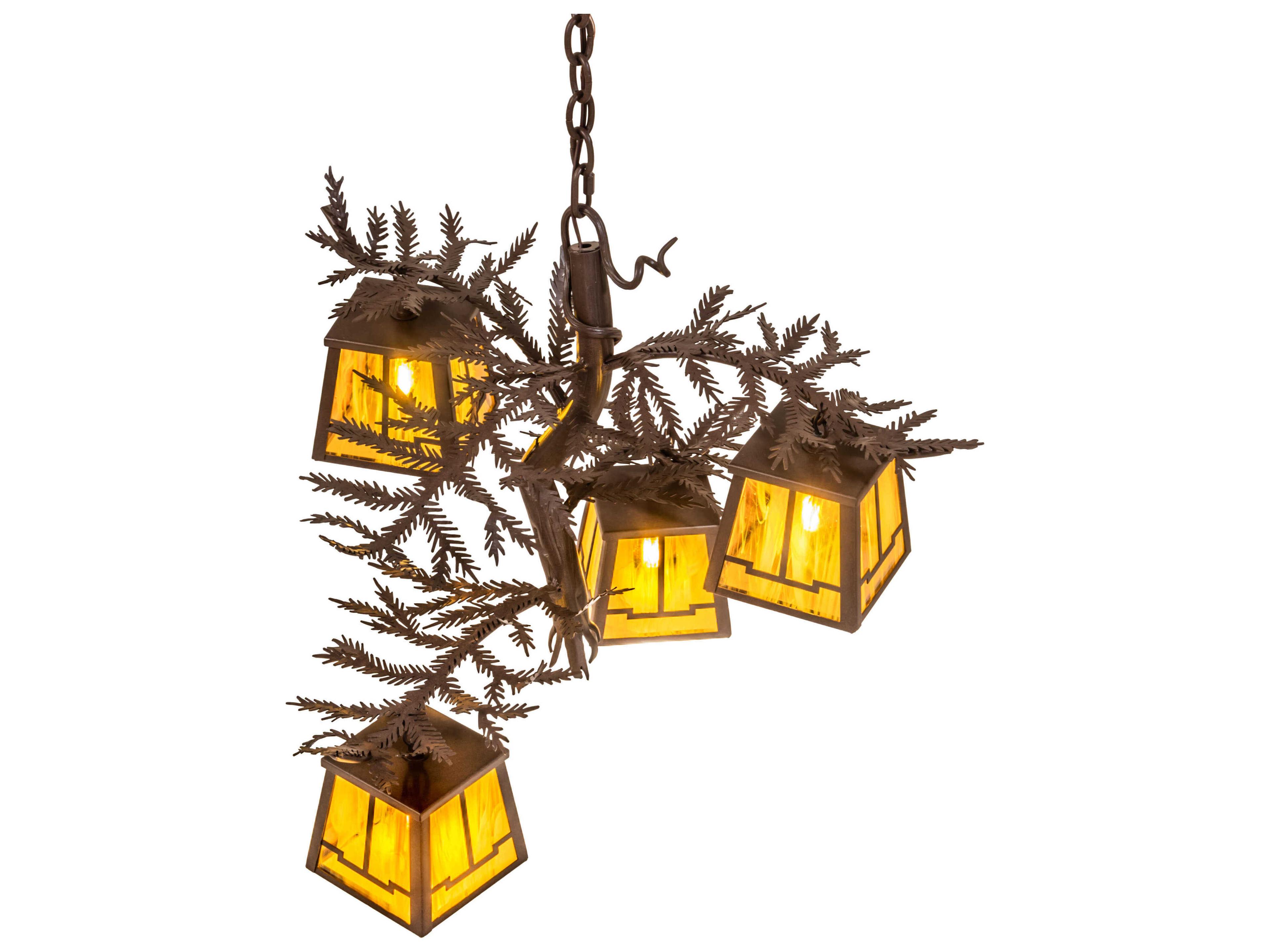 Meyda Pine Branch Valley View 4-Light Cafe Noir Brown Lantern Chandelier