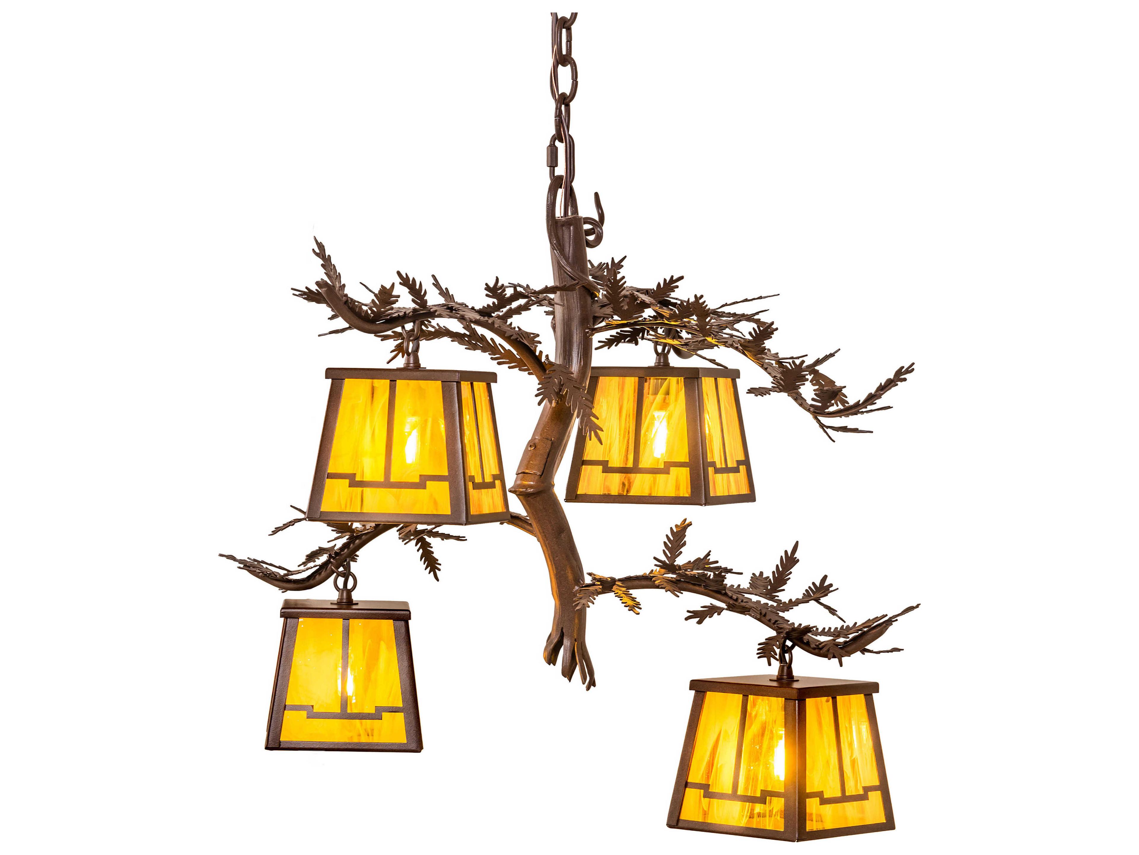 Meyda Pine Branch Valley View 4-Light Cafe Noir Brown Lantern Chandelier