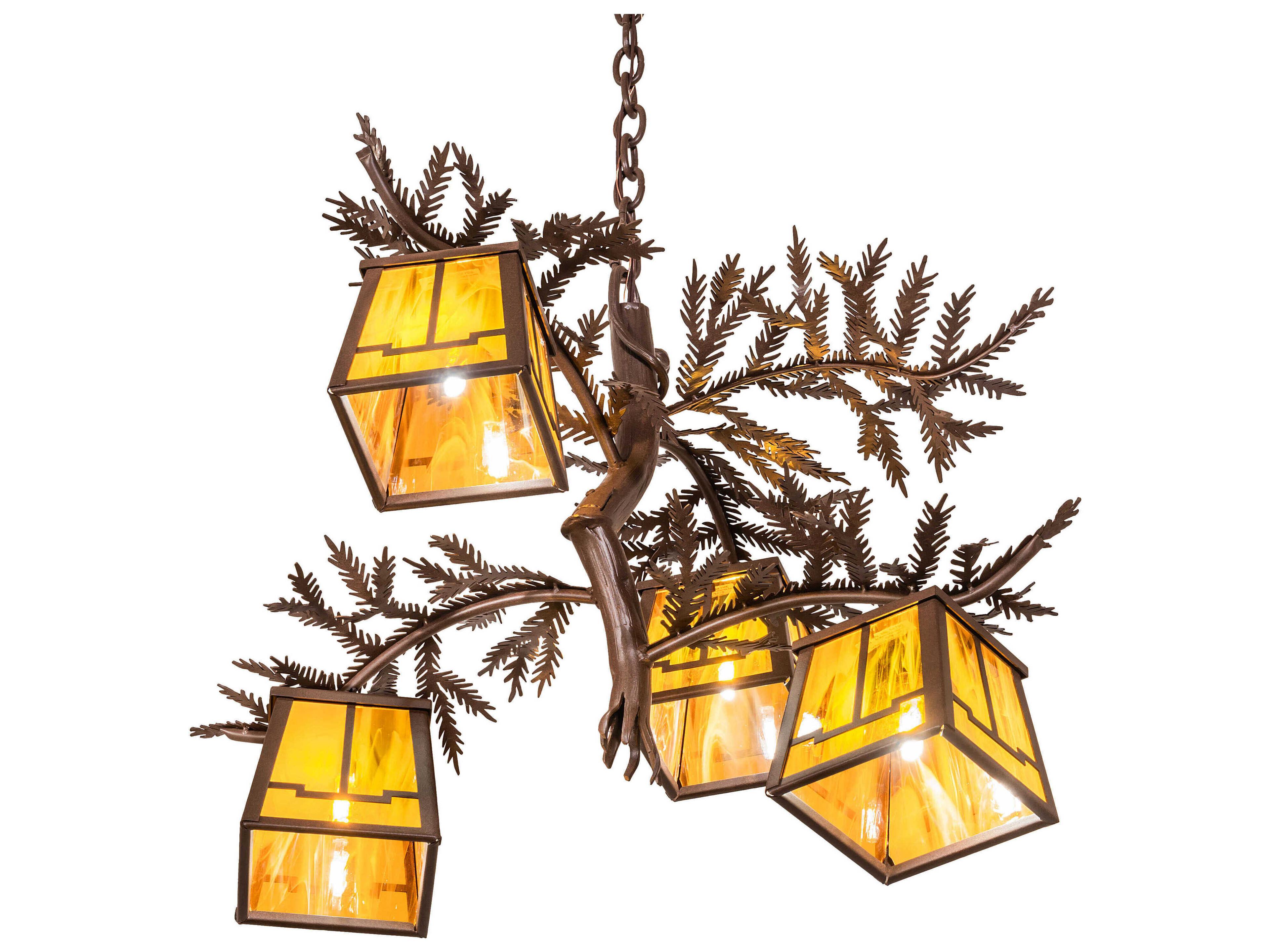Meyda Pine Branch Valley View 4-Light Cafe Noir Brown Lantern Chandelier