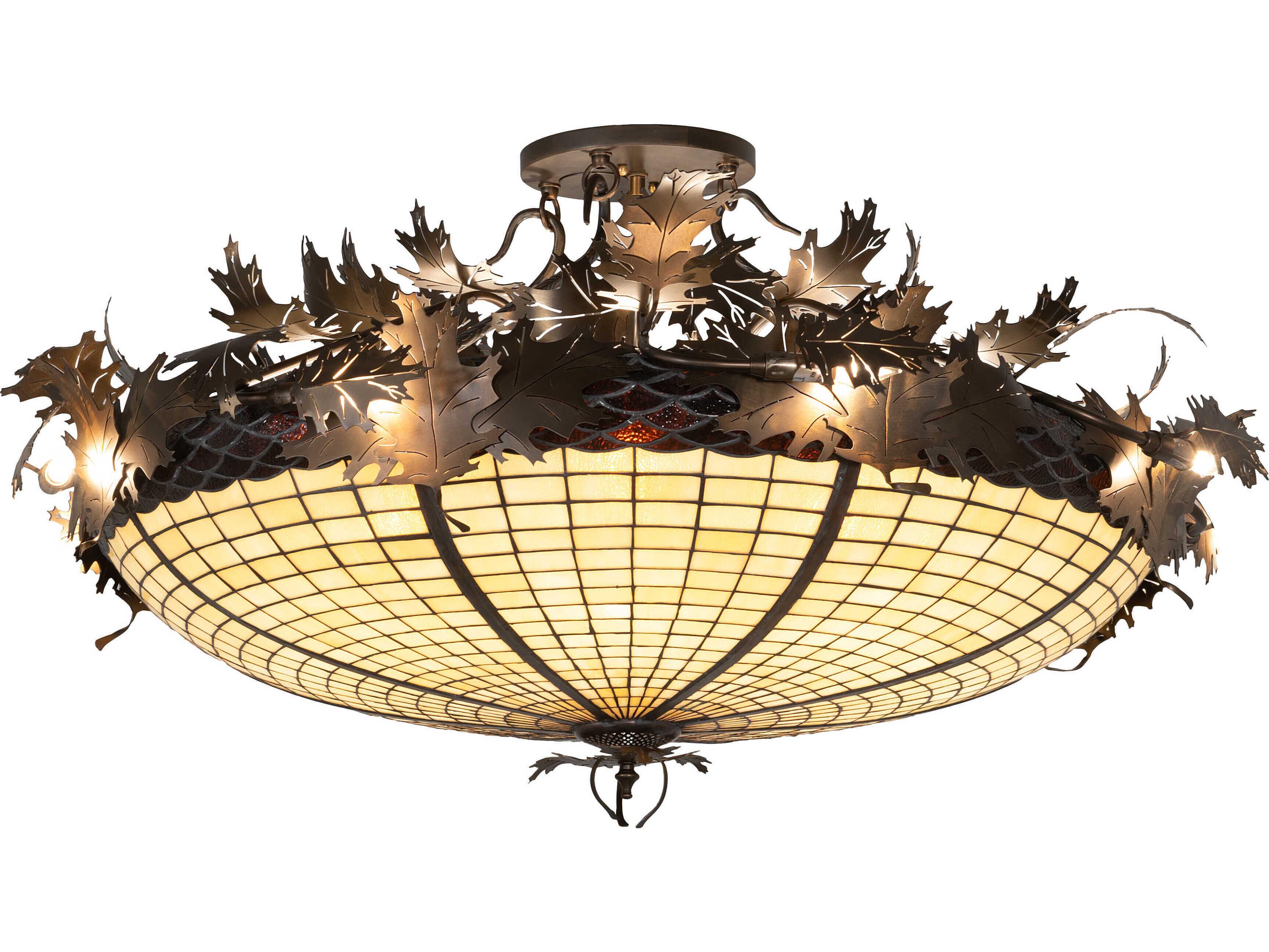 Meyda 16-Light6-Light Antique Copper Glass Bowl Semi Flush Mount