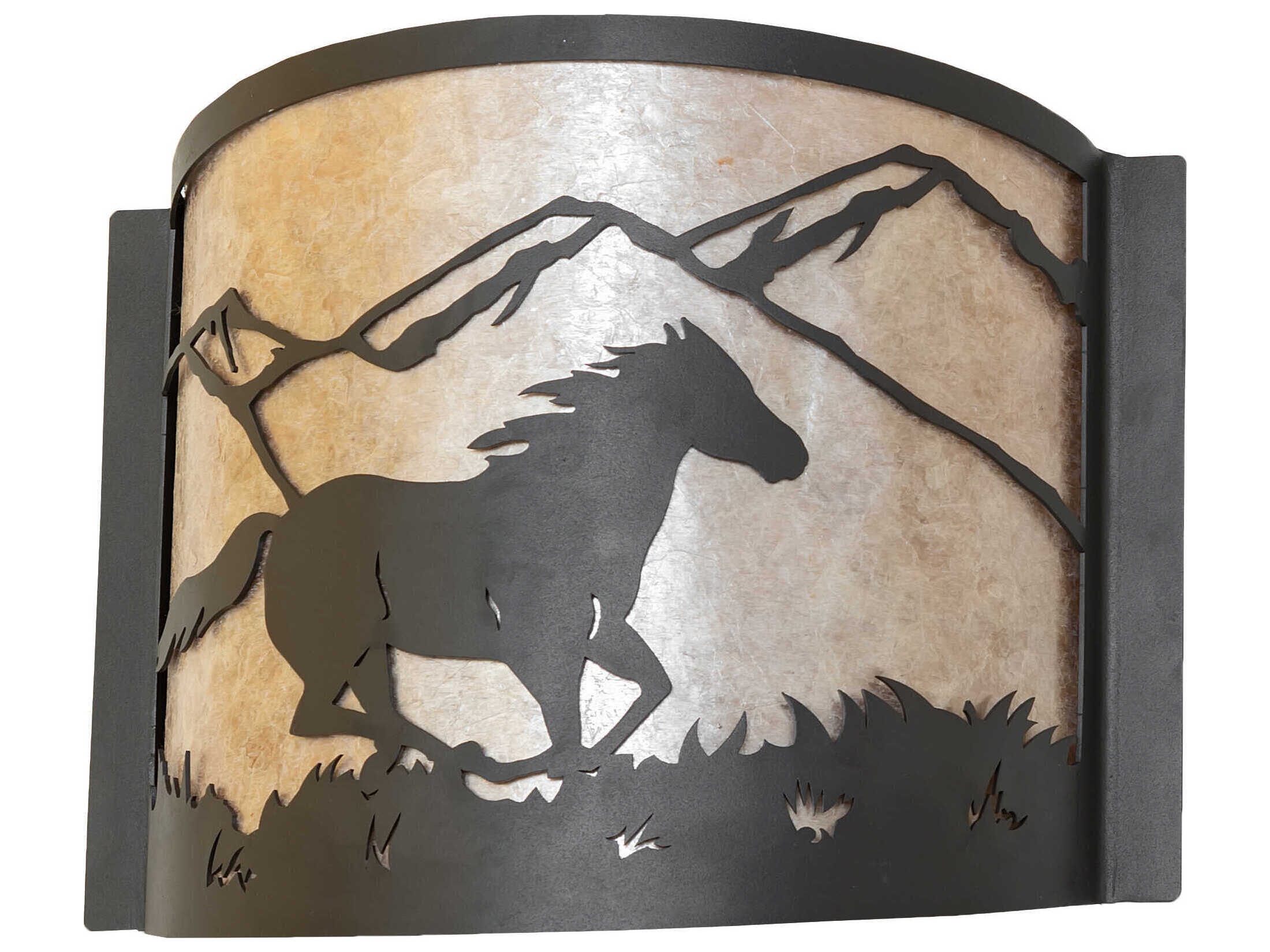 Meyda Running Horse 1-Light Wrought Iron Black Glass Wall Sconce