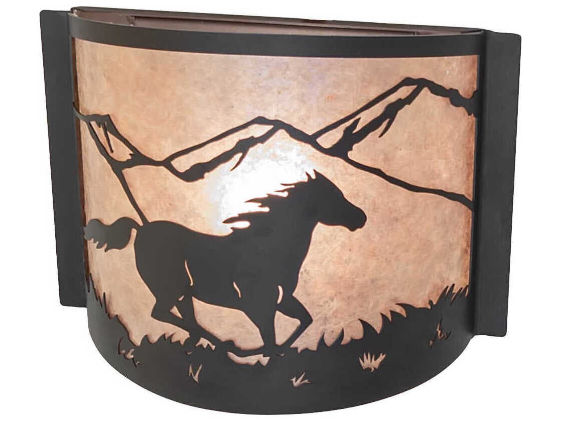 Meyda Running Horse 1-Light Wrought Iron Black Glass Wall Sconce