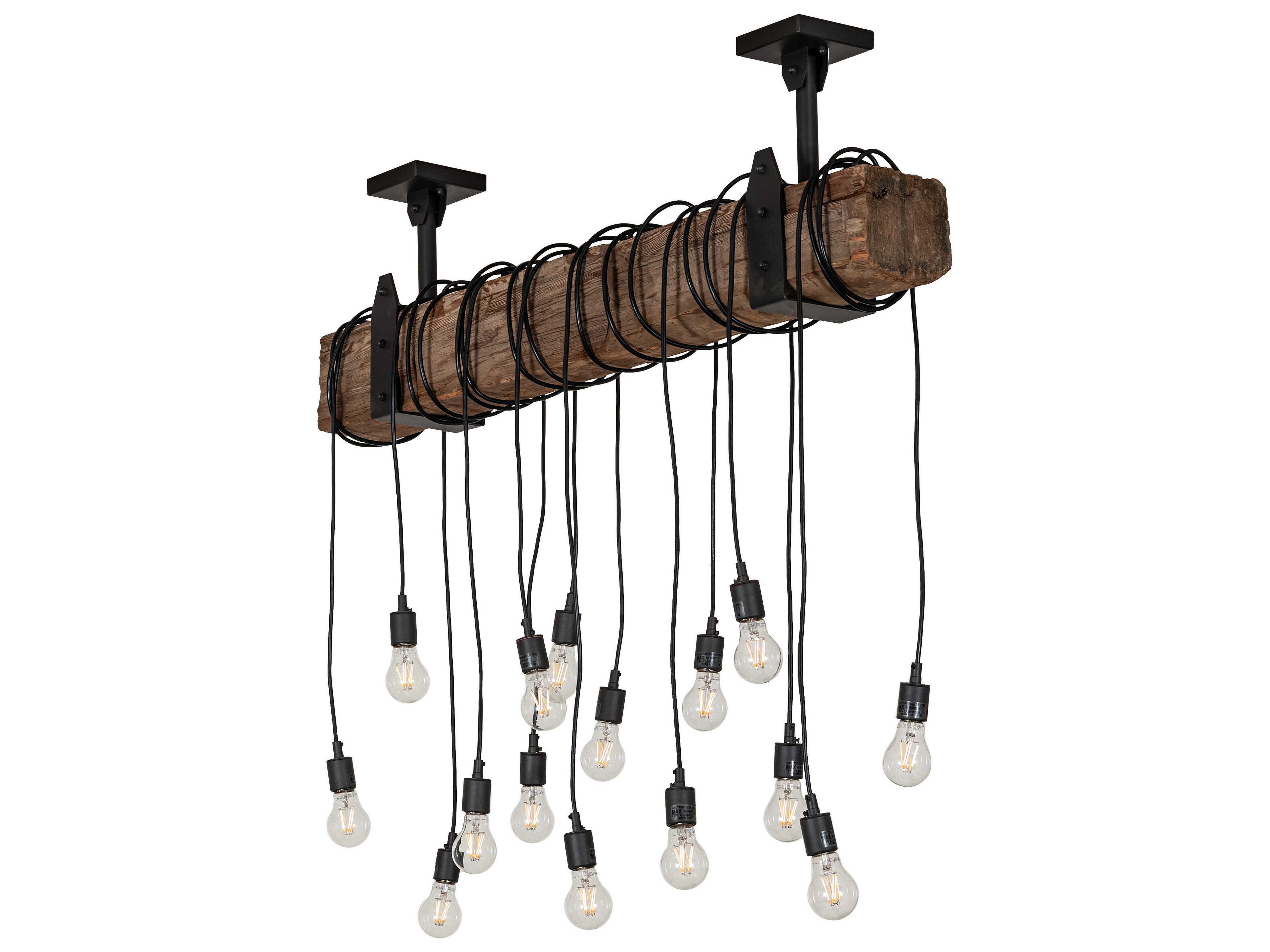 Meyda Wood Beam 15-Light Wrought Iron Island Pendant