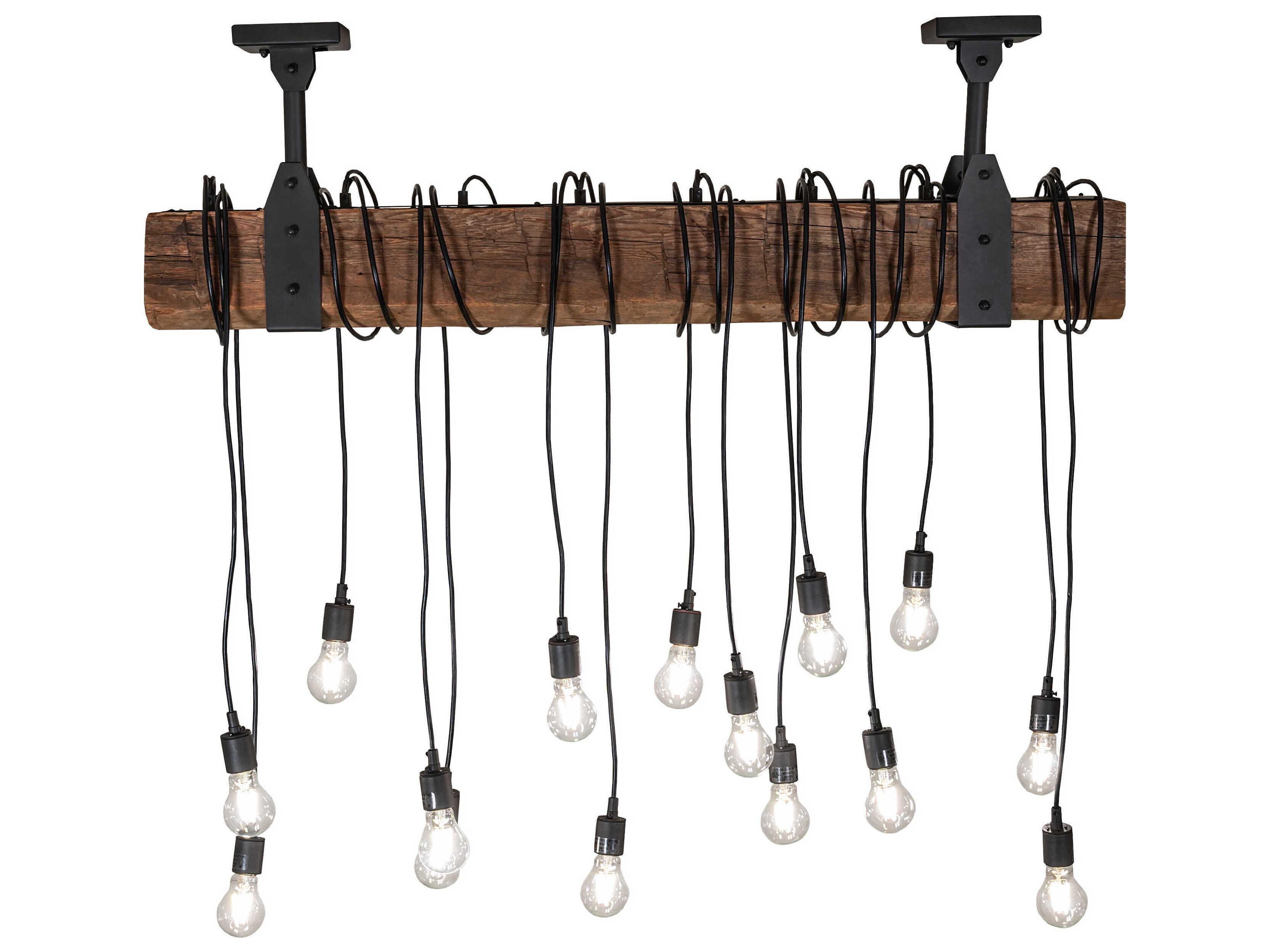 Meyda Wood Beam 15-Light Wrought Iron Island Pendant