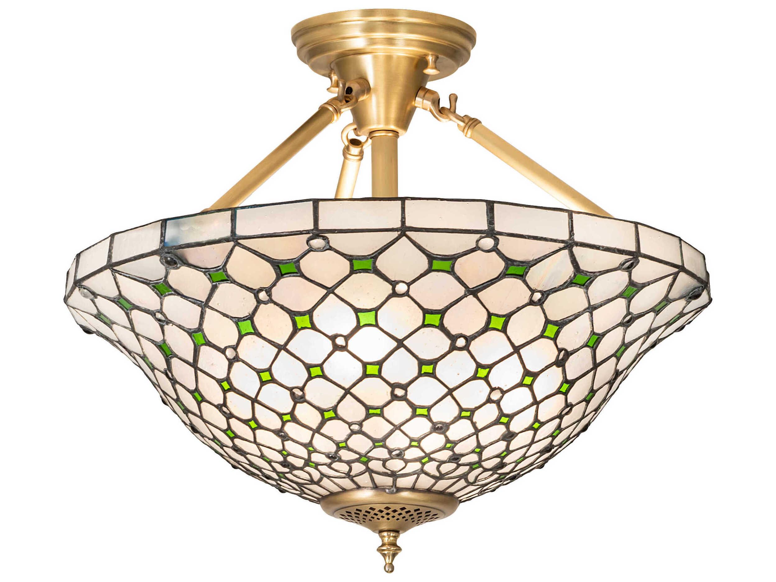 Meyda Diamond & Jewel 4-Light Brushed Brass Glass Tiffany Bowl Semi Flush Mount