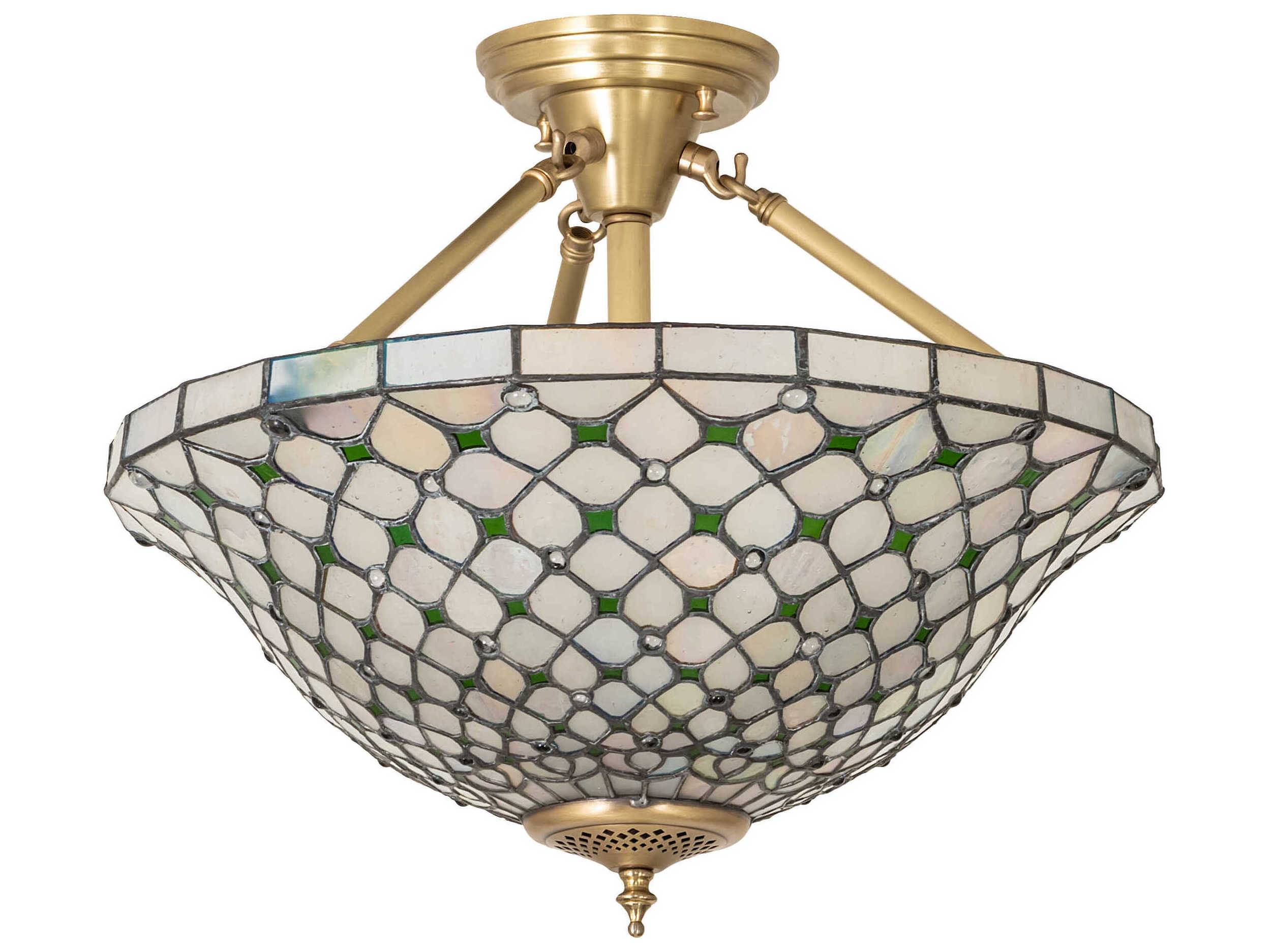 Meyda Diamond & Jewel 4-Light Brushed Brass Glass Tiffany Bowl Semi Flush Mount