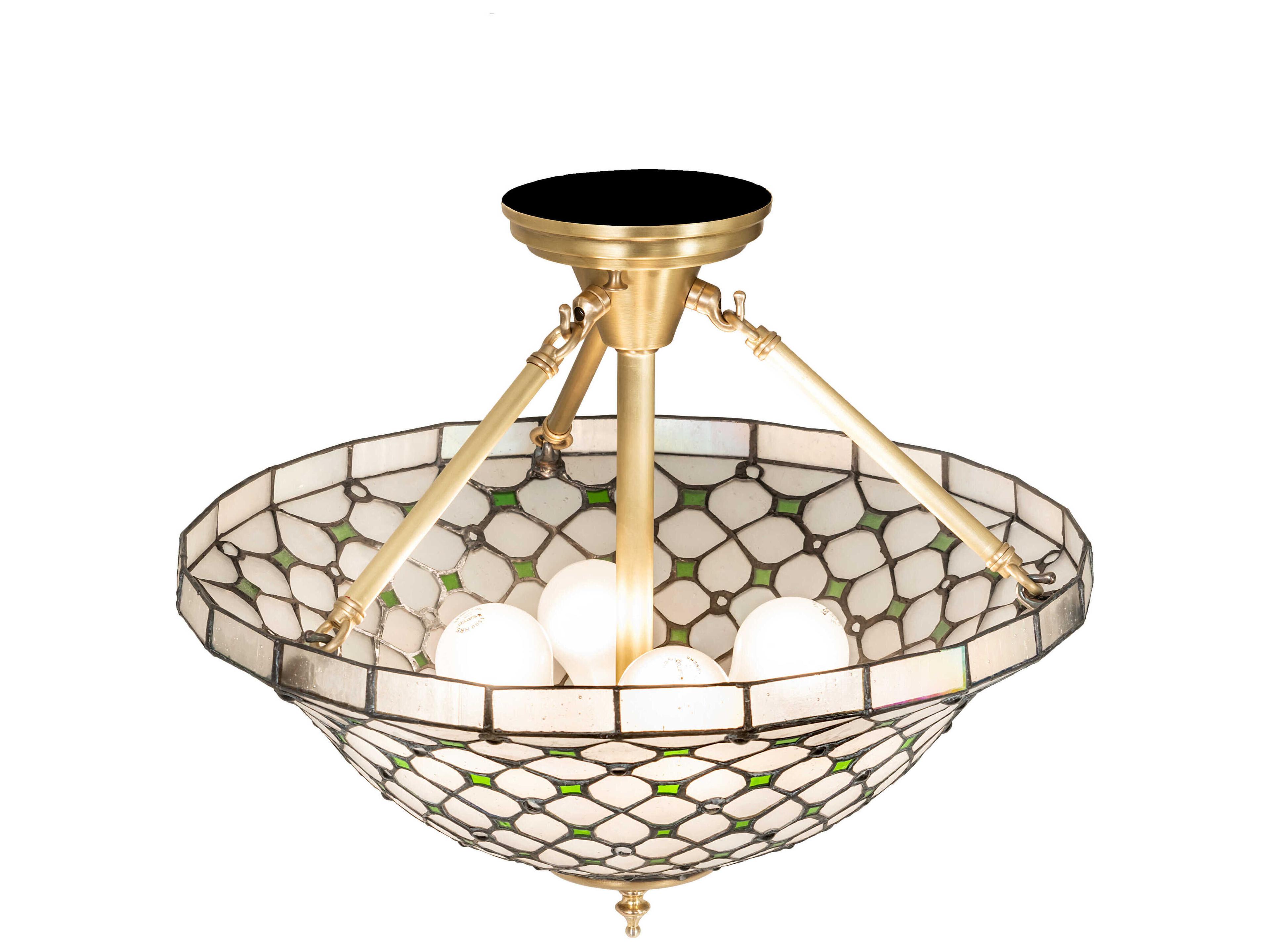 Meyda Diamond & Jewel 4-Light Brushed Brass Glass Tiffany Bowl Semi Flush Mount